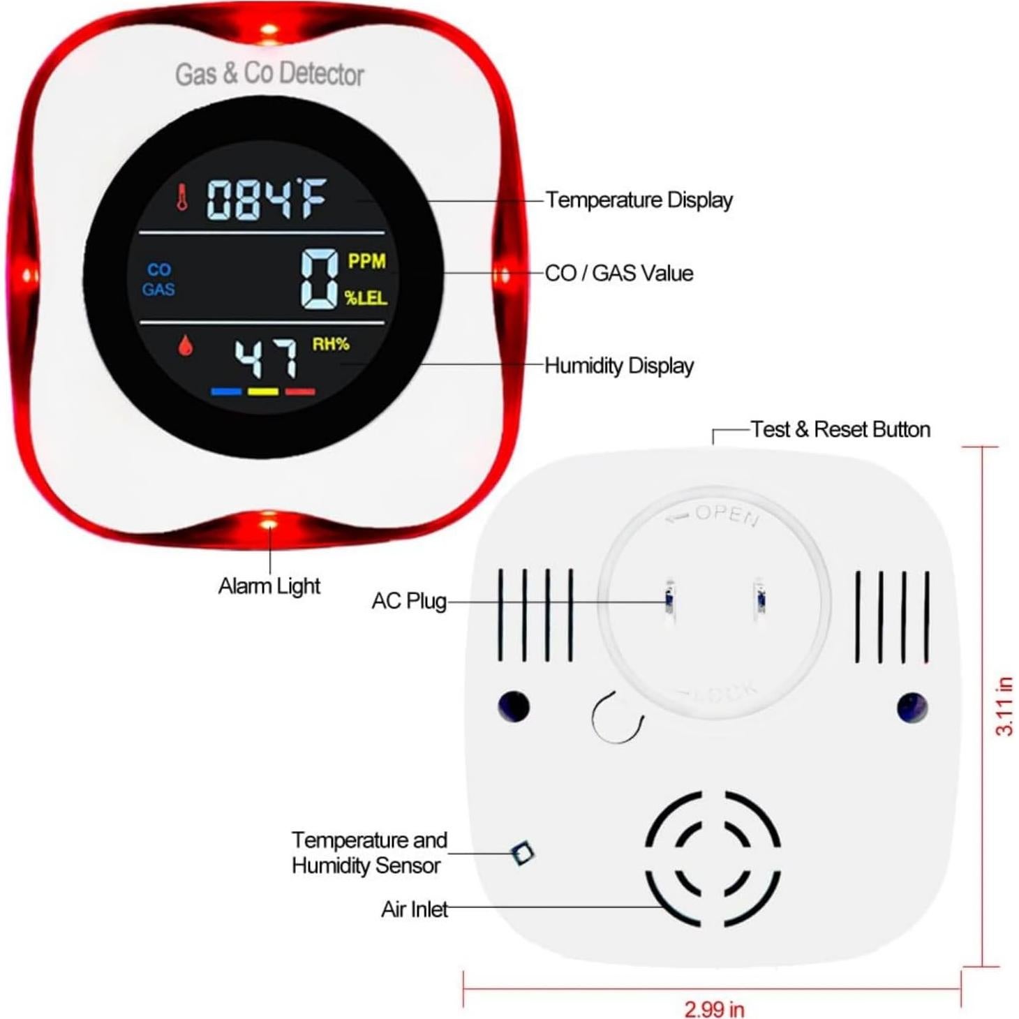 Detector de Monóxido de Carbono y Gas Natural CHENGHEM 4 en 1