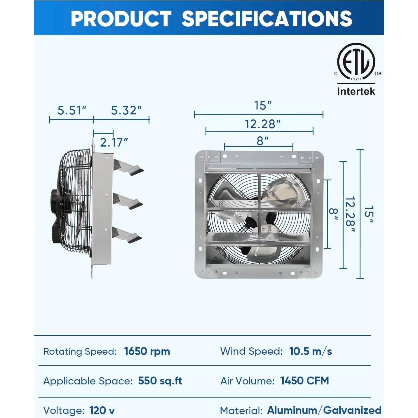 Ventilador Extractor KEN BROWN 30 cm Pared Aluminio Alta Velocidad