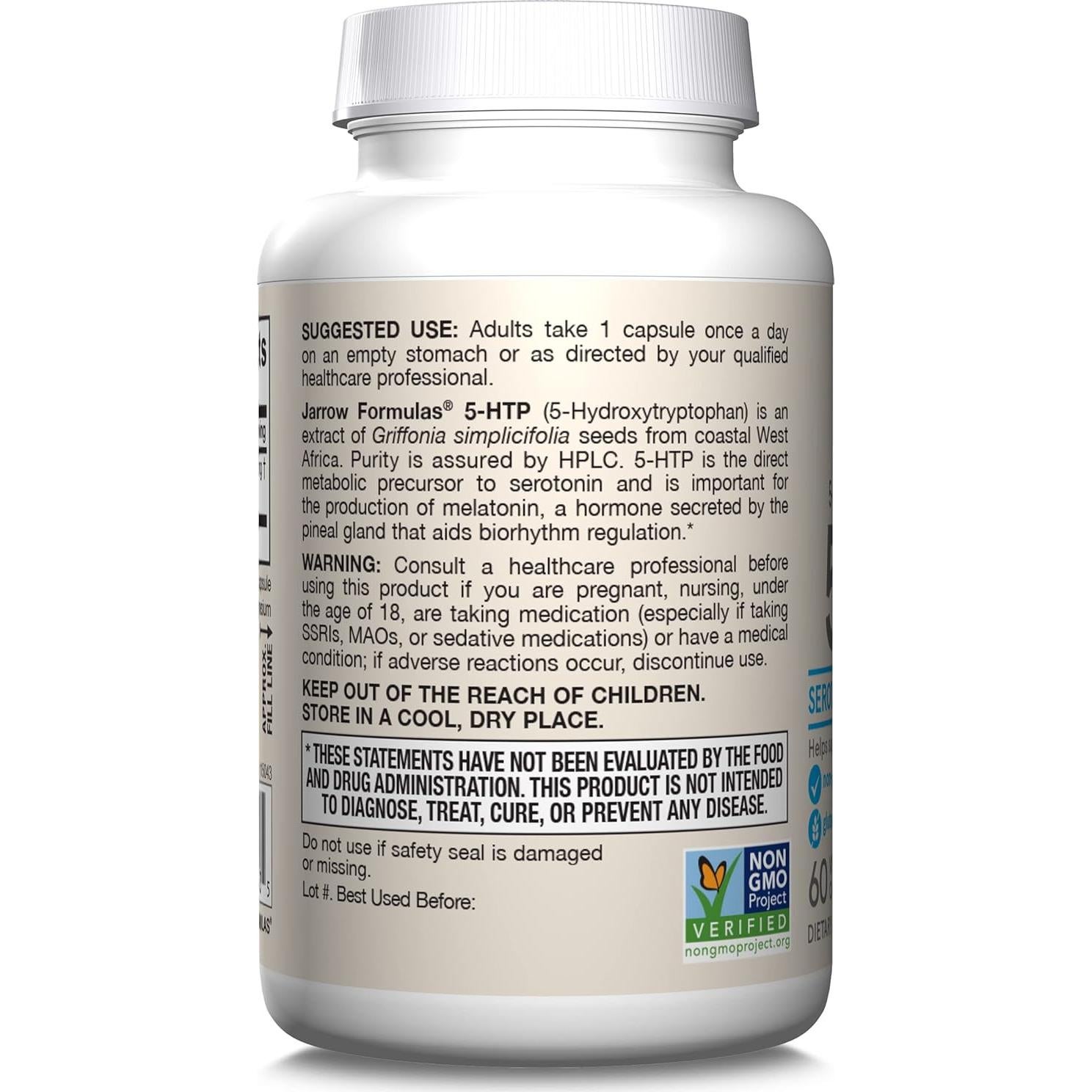 Suplemento 5-HTP Jarrow Formulas 100 mg 60 Cápsulas Veganas