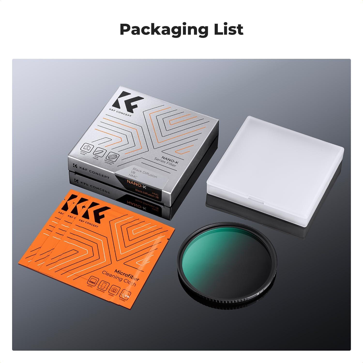 Filtro de Difusión Negra 1/8 K&F Concept 37mm para Video y Fotografía