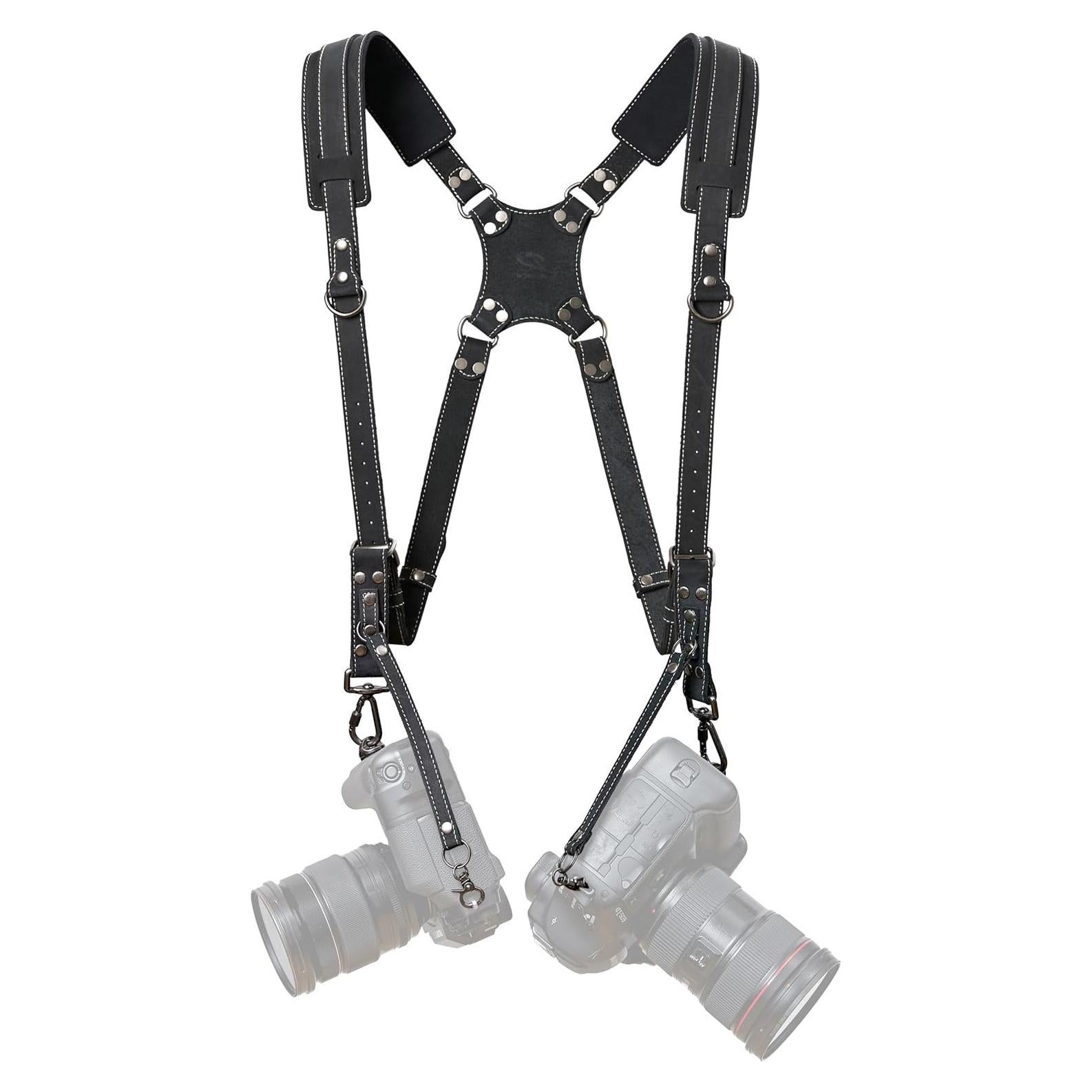 Arnés de cámara dual Padwa Lifestyle negro mate 100% cuero