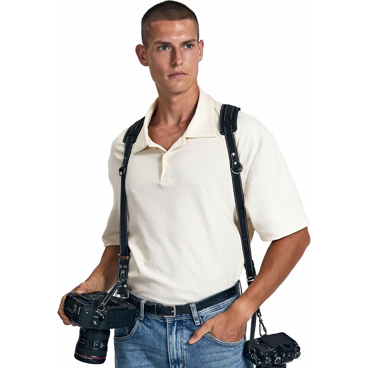 Arnés de cámara dual Padwa Lifestyle negro mate 100% cuero