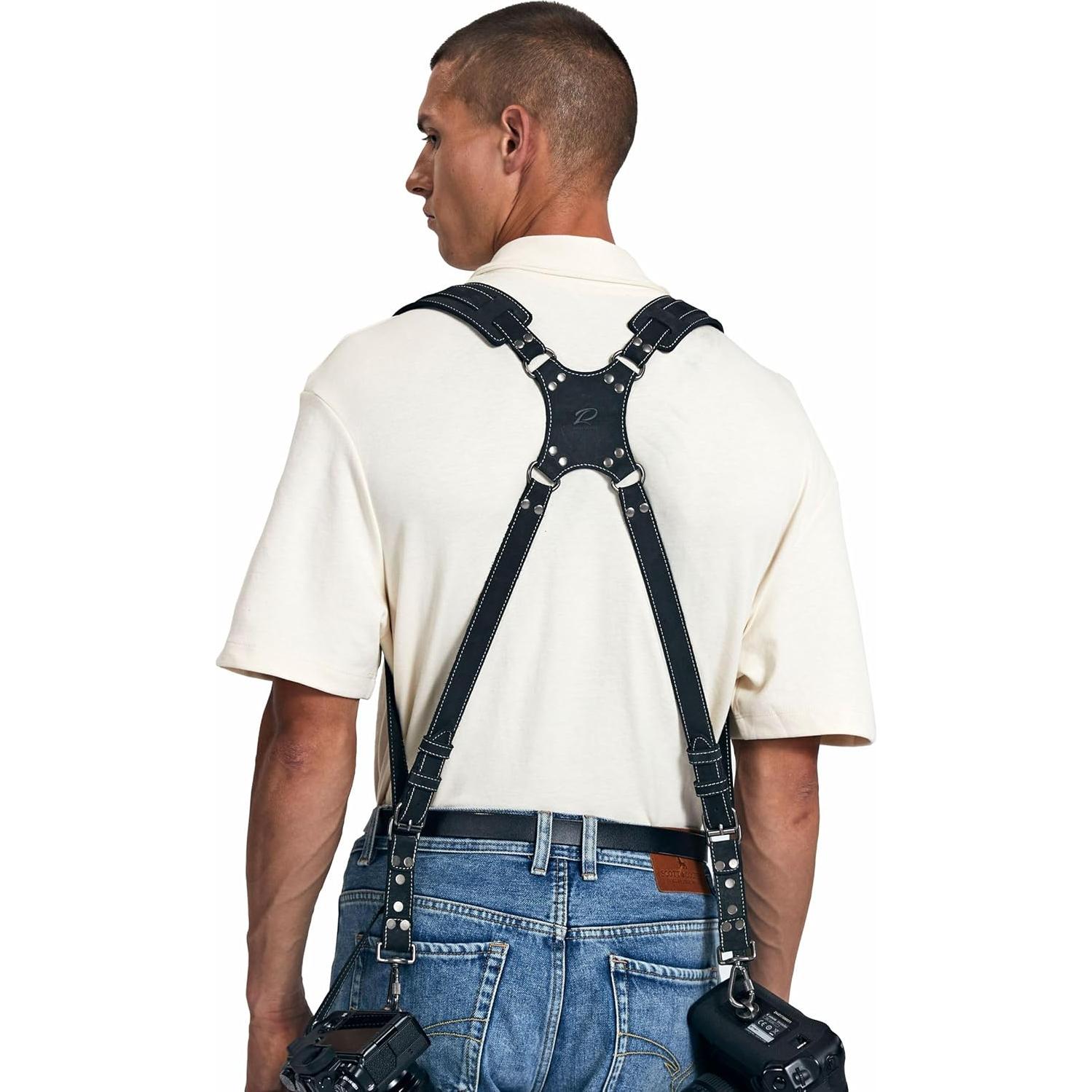 Arnés de cámara dual Padwa Lifestyle negro mate 100% cuero