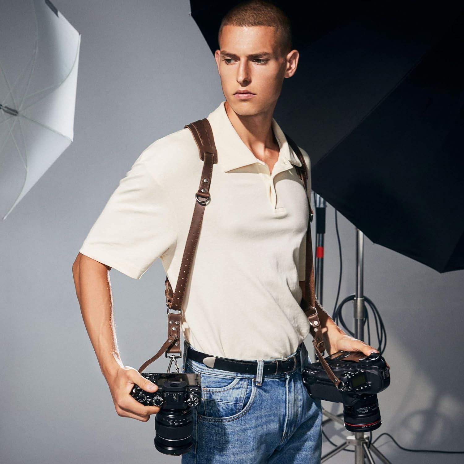 Arnés de cámara dual Padwa Lifestyle negro mate 100% cuero