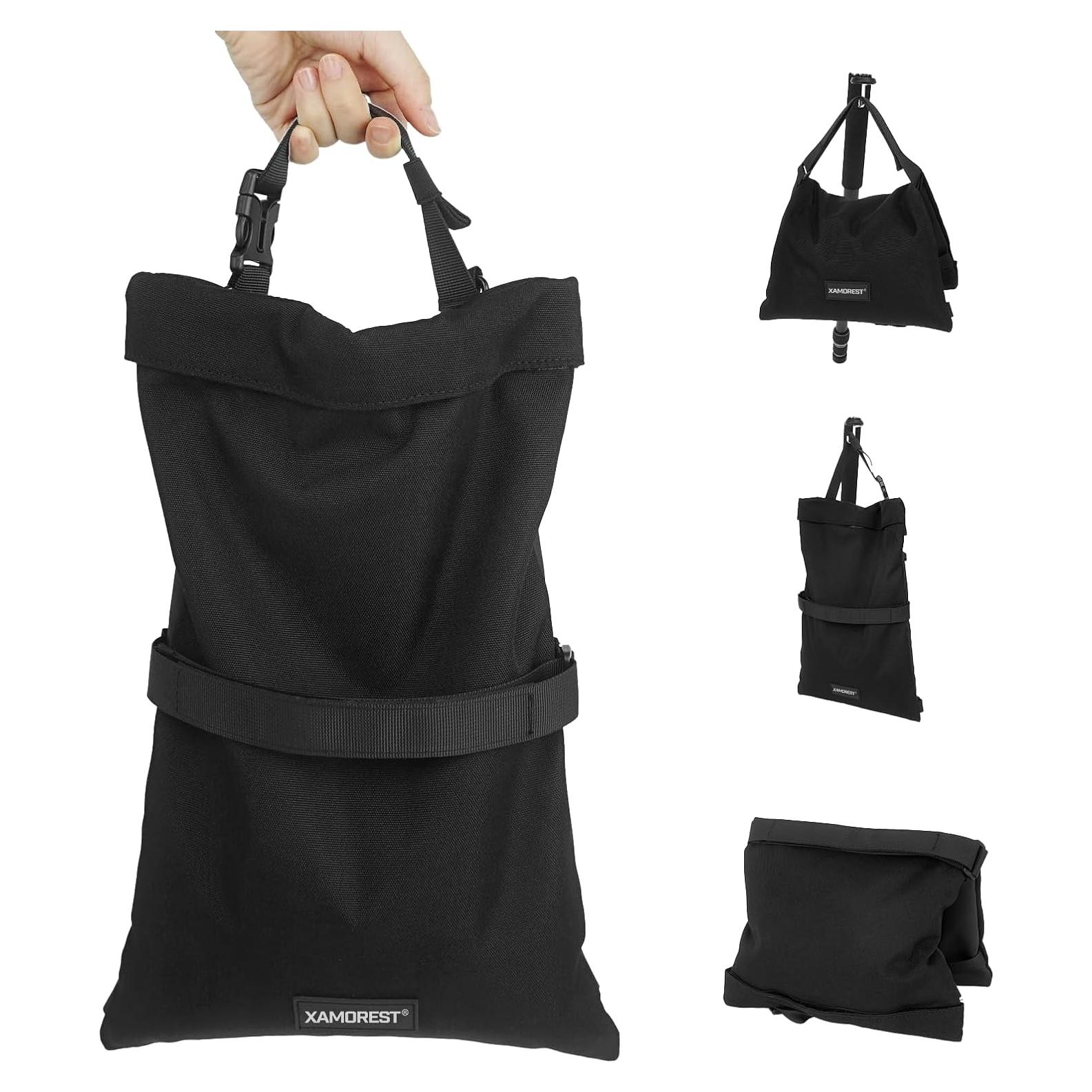 Sandbag Weight Bags for Photography, Foldable Handheld Storage Bag with Shoulder Strap, 15.5"x9.4" Heavy Duty Polyester Saddlebag/Beanbag/Tripod Weight Bag for Camera Tripod(Black)