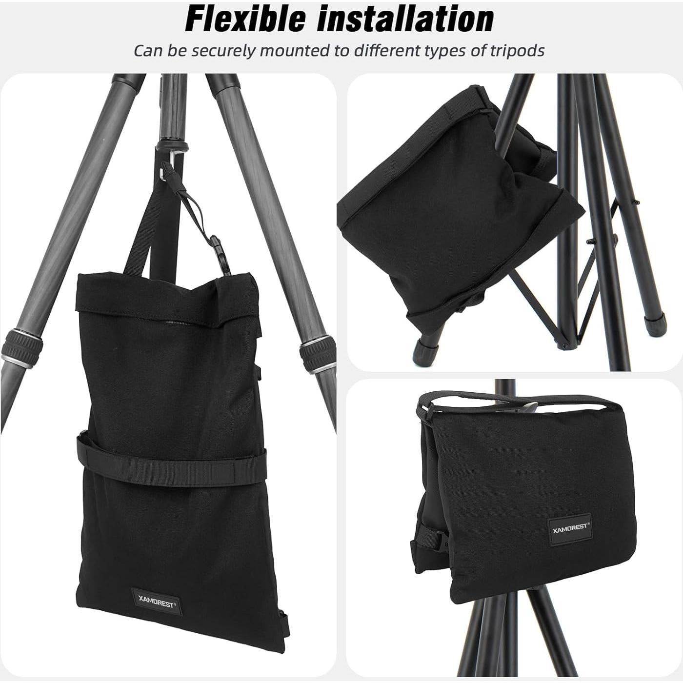 Sandbag Weight Bags for Photography, Foldable Handheld Storage Bag with Shoulder Strap, 15.5"x9.4" Heavy Duty Polyester Saddlebag/Beanbag/Tripod Weight Bag for Camera Tripod(Black)