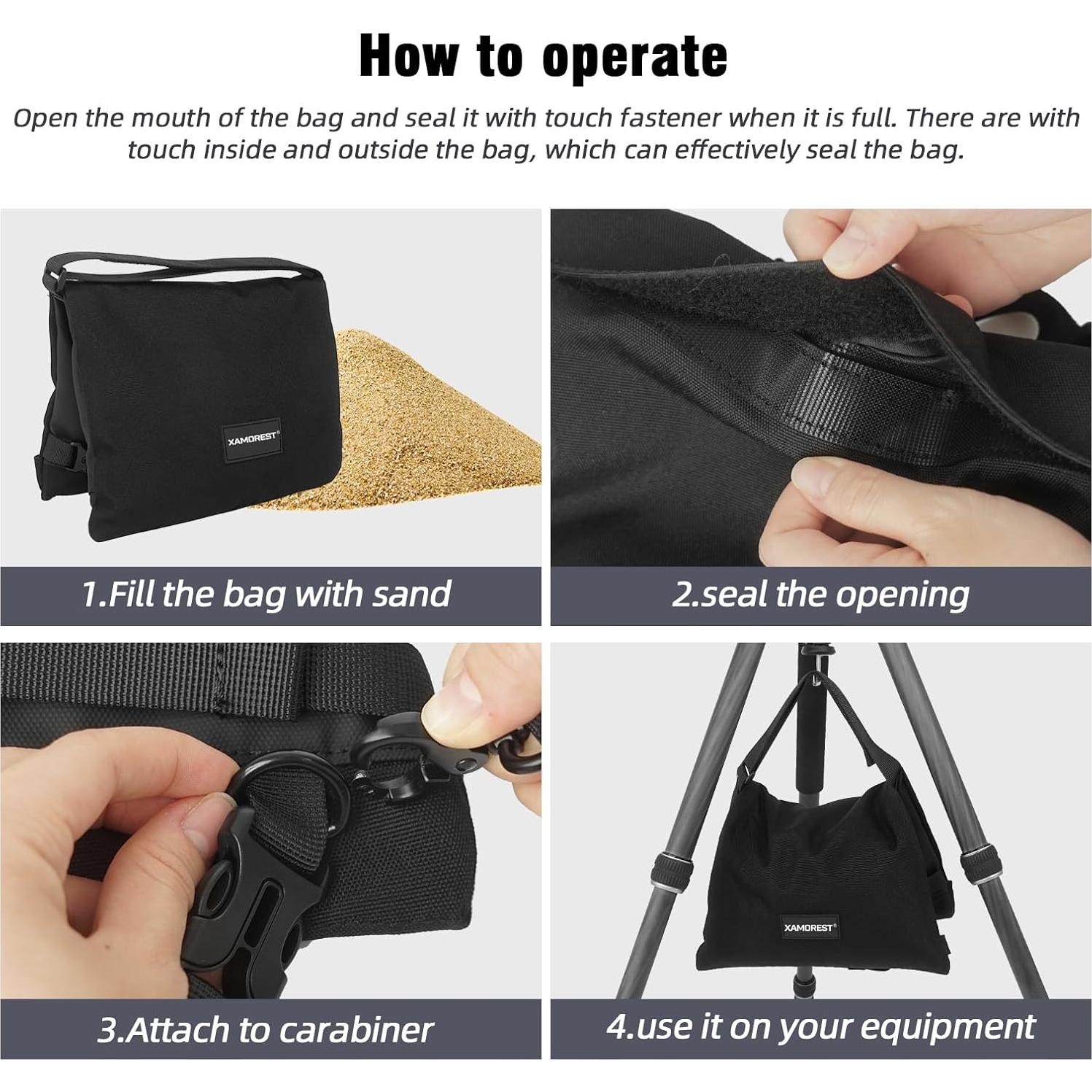Sandbag Weight Bags for Photography, Foldable Handheld Storage Bag with Shoulder Strap, 15.5"x9.4" Heavy Duty Polyester Saddlebag/Beanbag/Tripod Weight Bag for Camera Tripod(Black)