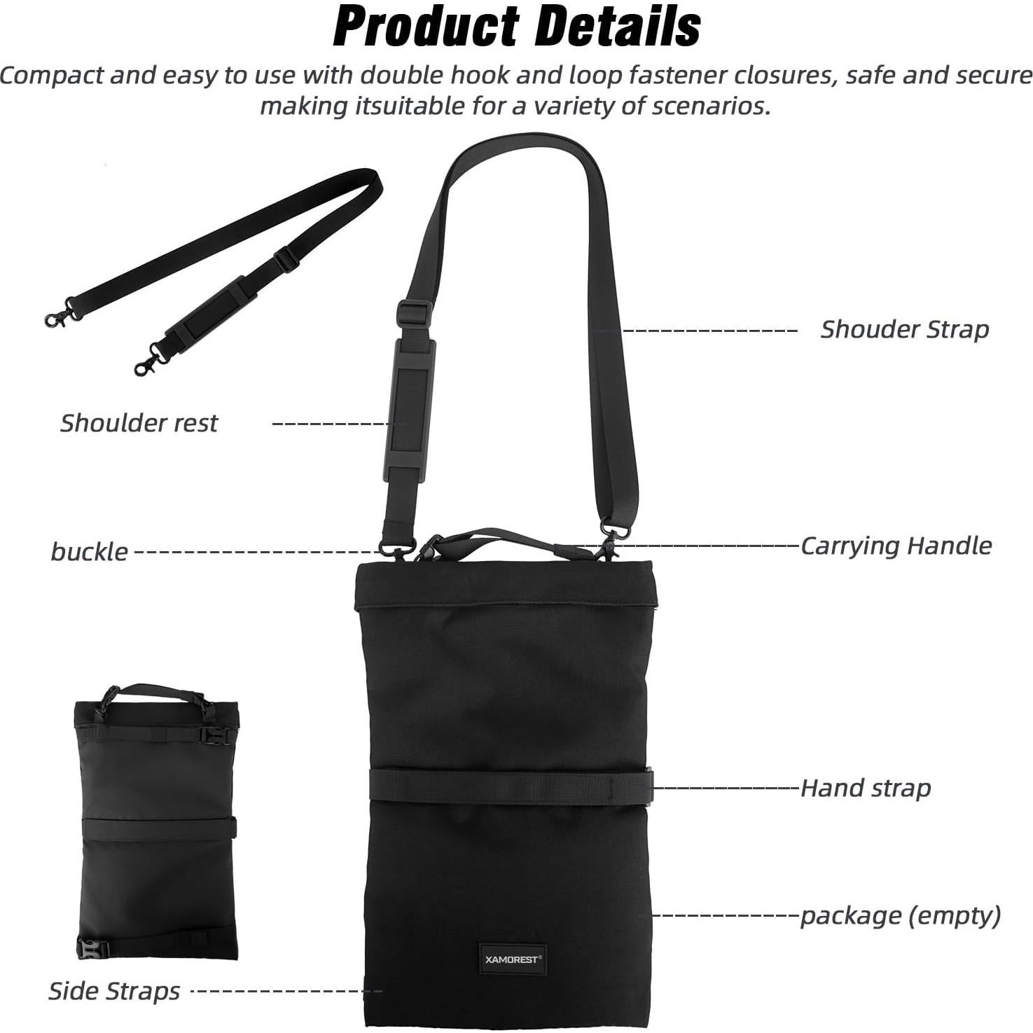 Sandbag Weight Bags for Photography, Foldable Handheld Storage Bag with Shoulder Strap, 15.5"x9.4" Heavy Duty Polyester Saddlebag/Beanbag/Tripod Weight Bag for Camera Tripod(Black)