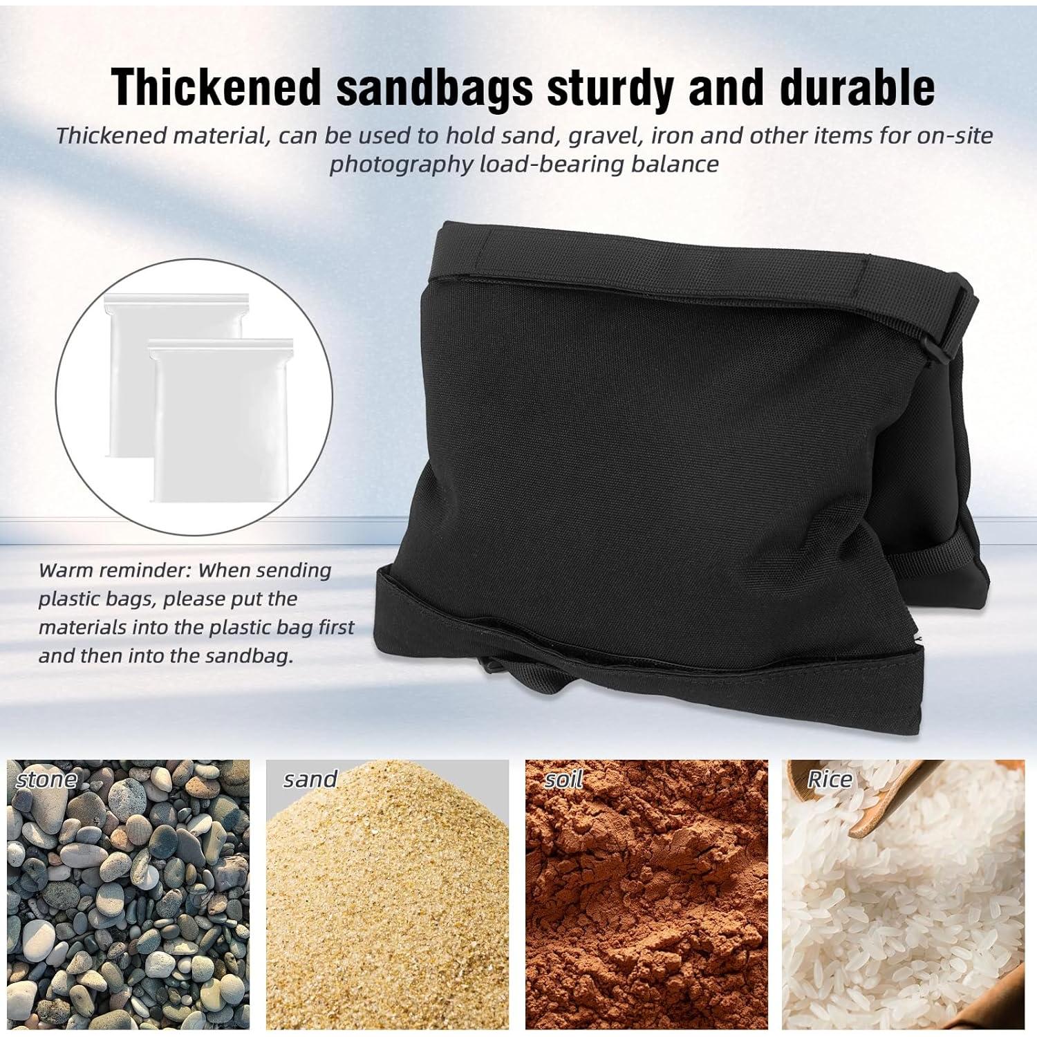 Sandbag Weight Bags for Photography, Foldable Handheld Storage Bag with Shoulder Strap, 15.5"x9.4" Heavy Duty Polyester Saddlebag/Beanbag/Tripod Weight Bag for Camera Tripod(Black)