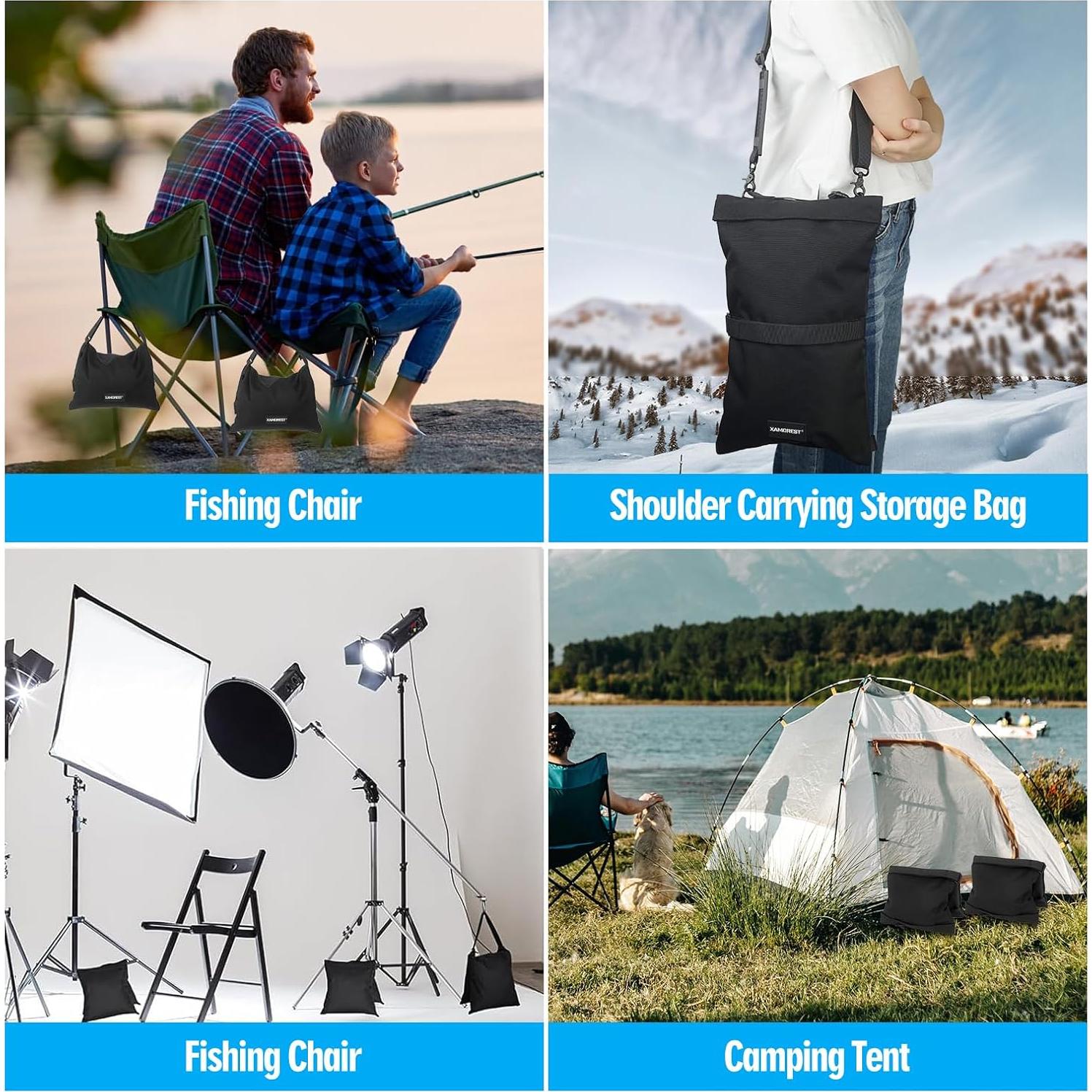 Sandbag Weight Bags for Photography, Foldable Handheld Storage Bag with Shoulder Strap, 15.5"x9.4" Heavy Duty Polyester Saddlebag/Beanbag/Tripod Weight Bag for Camera Tripod(Black)