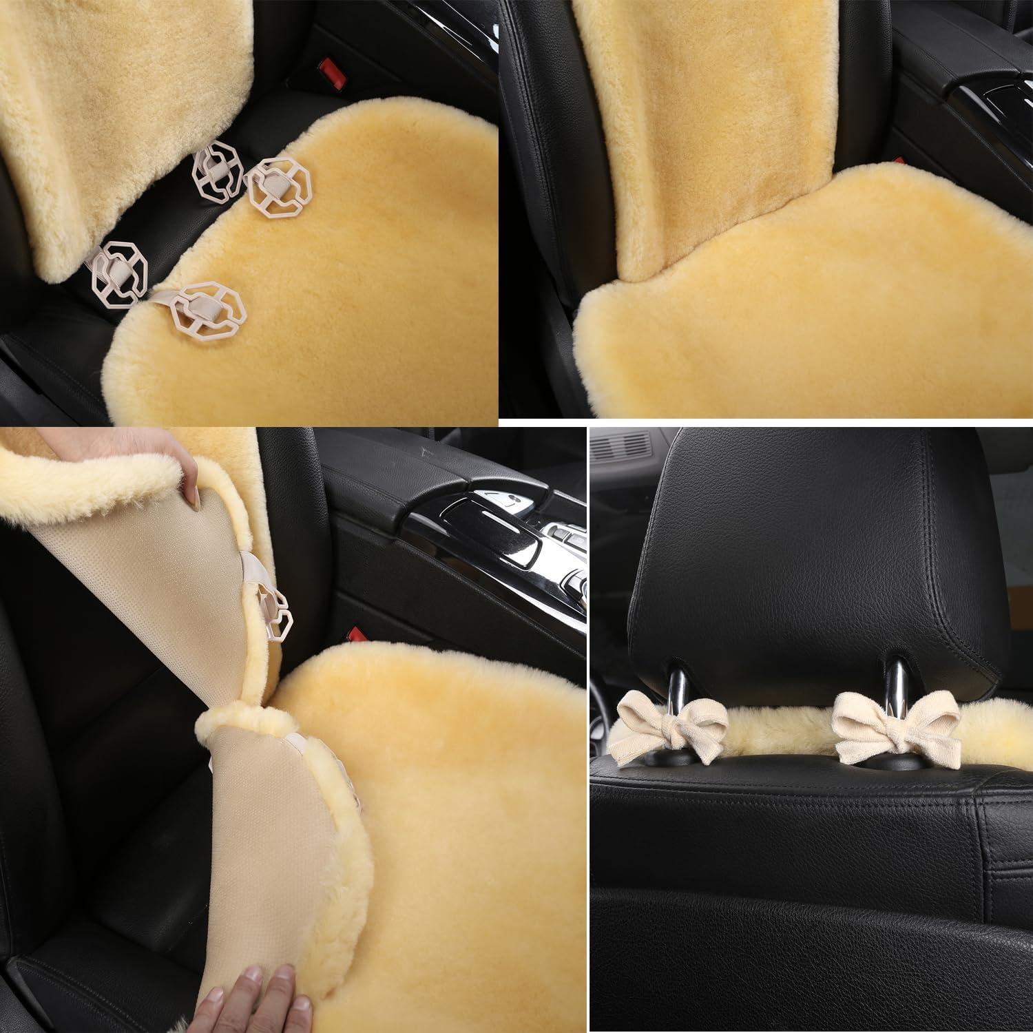 Funda de Asiento de Auto Dotesy de Piel de Oveja Natural Beige