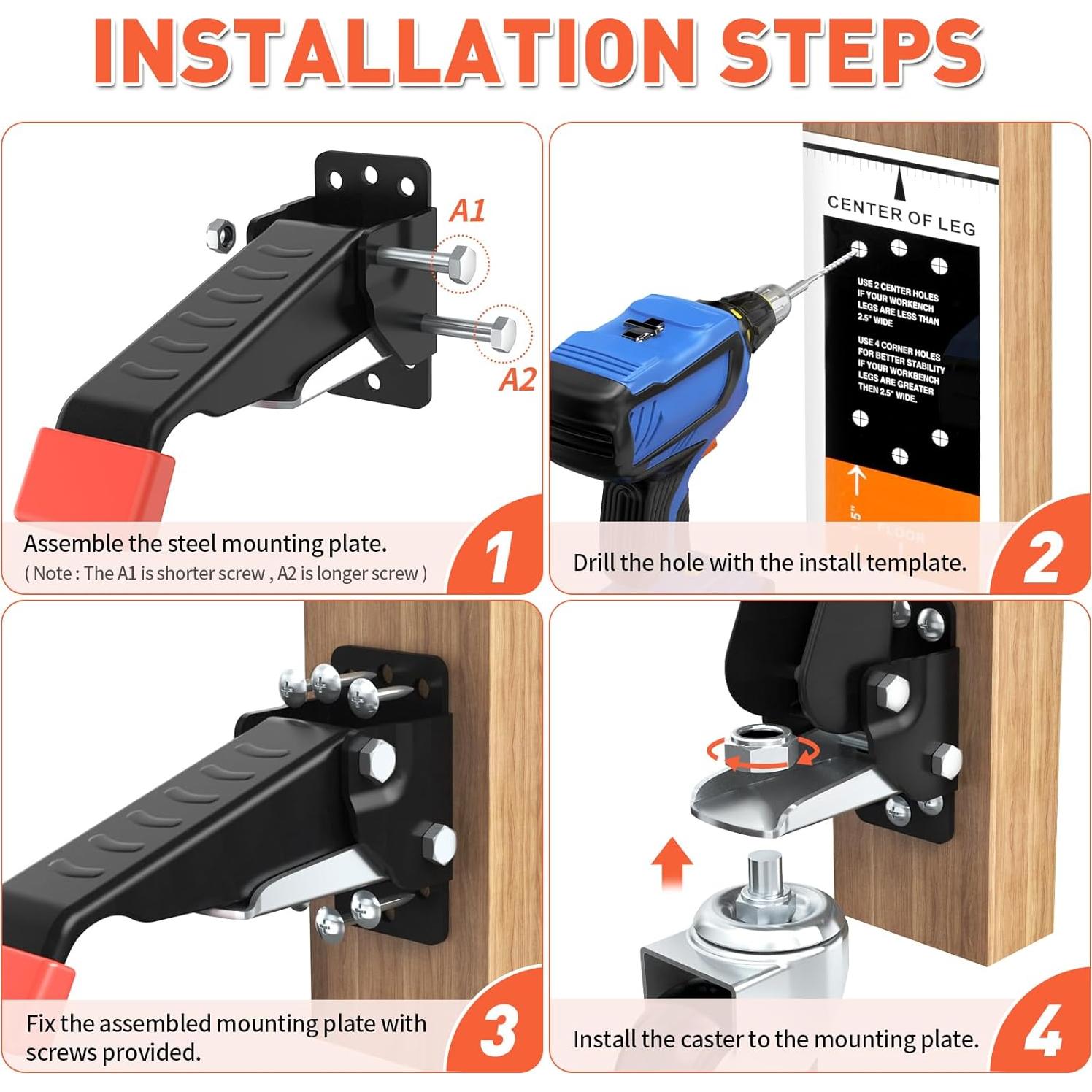 Kit de Ruedas Retráctiles SPACEKEEPER para Banco 299 kg