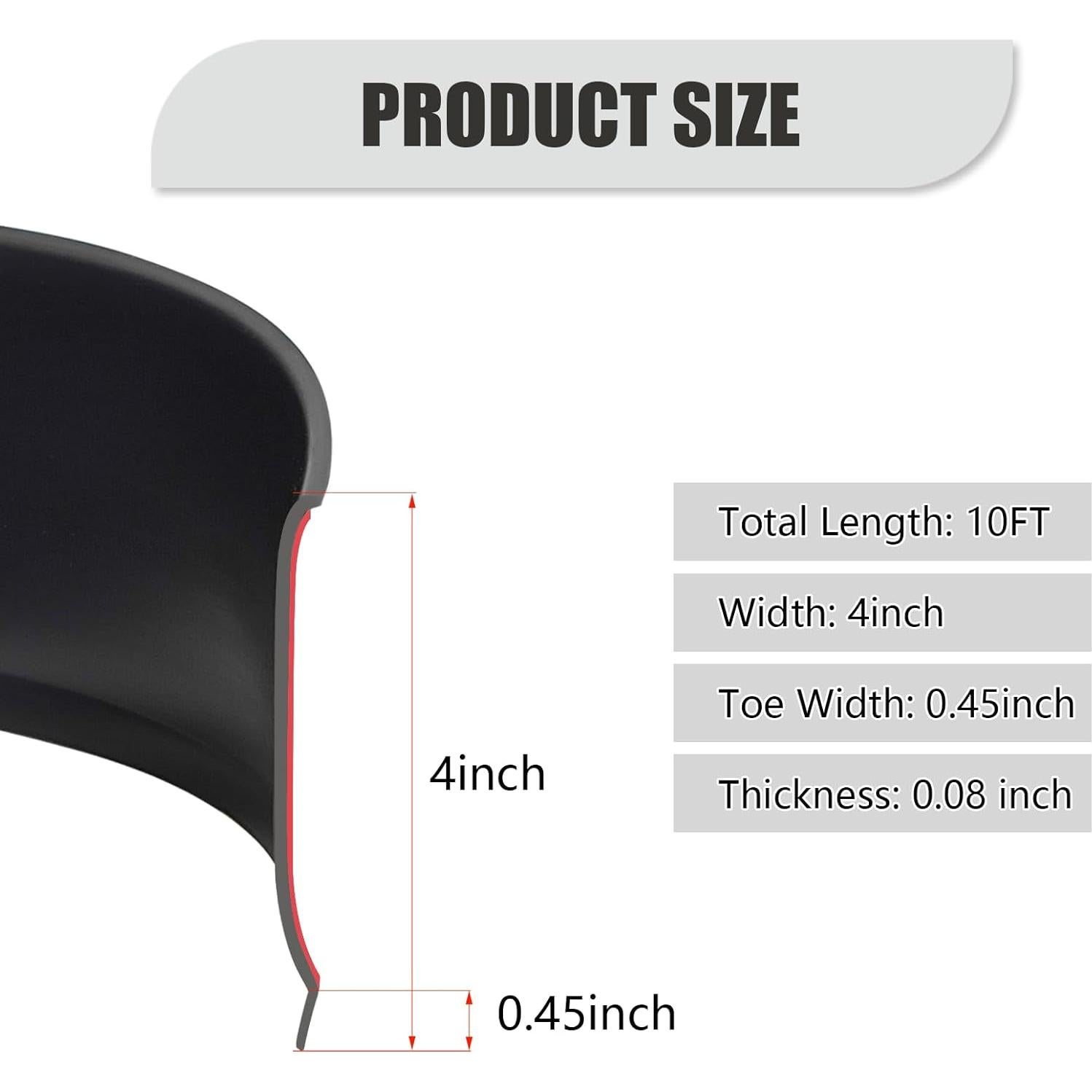 Moldura Zócalo Flexible Autoadhesiva Vinilo Negro 3.05m x 10.16cm