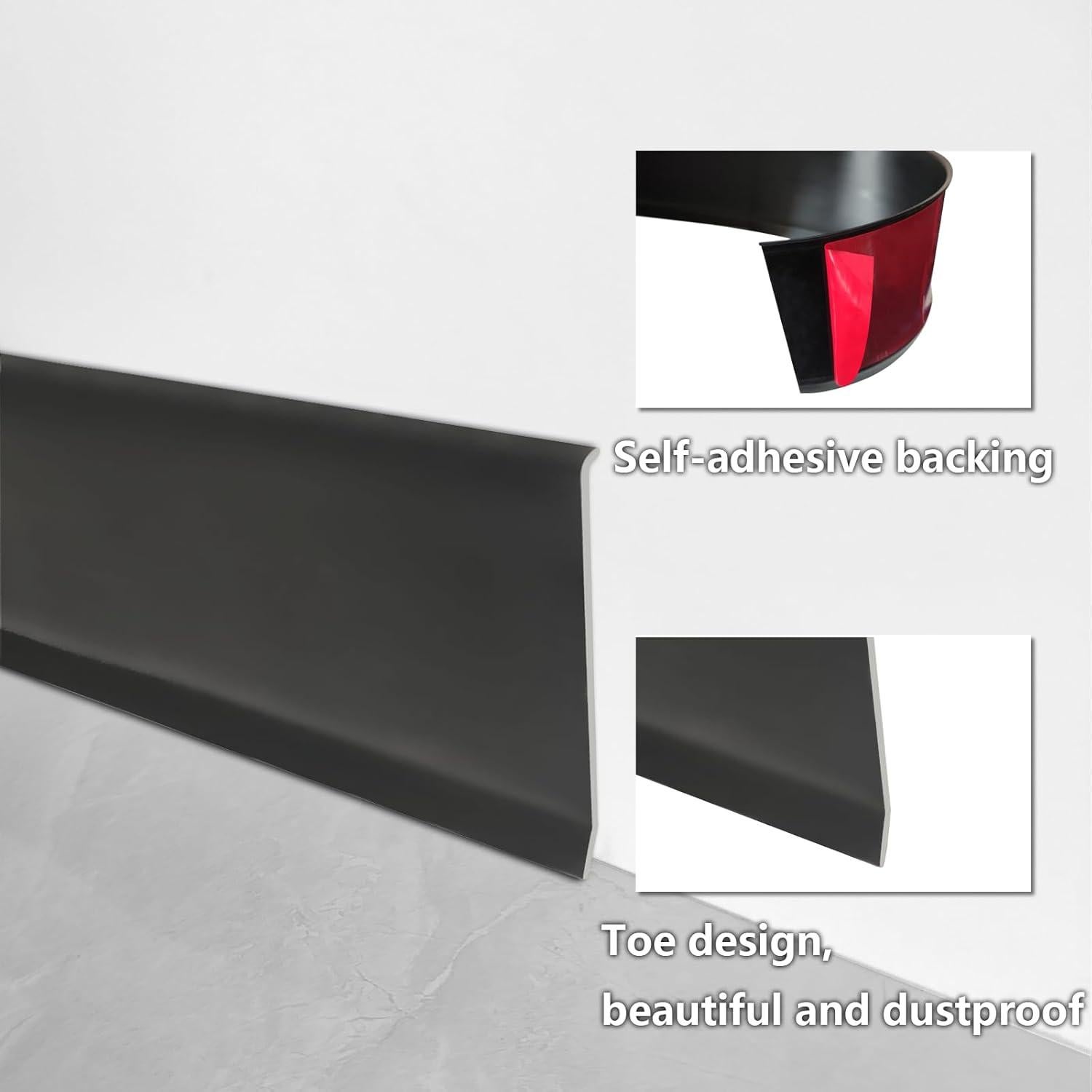 Moldura Zócalo Flexible Autoadhesiva Vinilo Negro 3.05m x 10.16cm