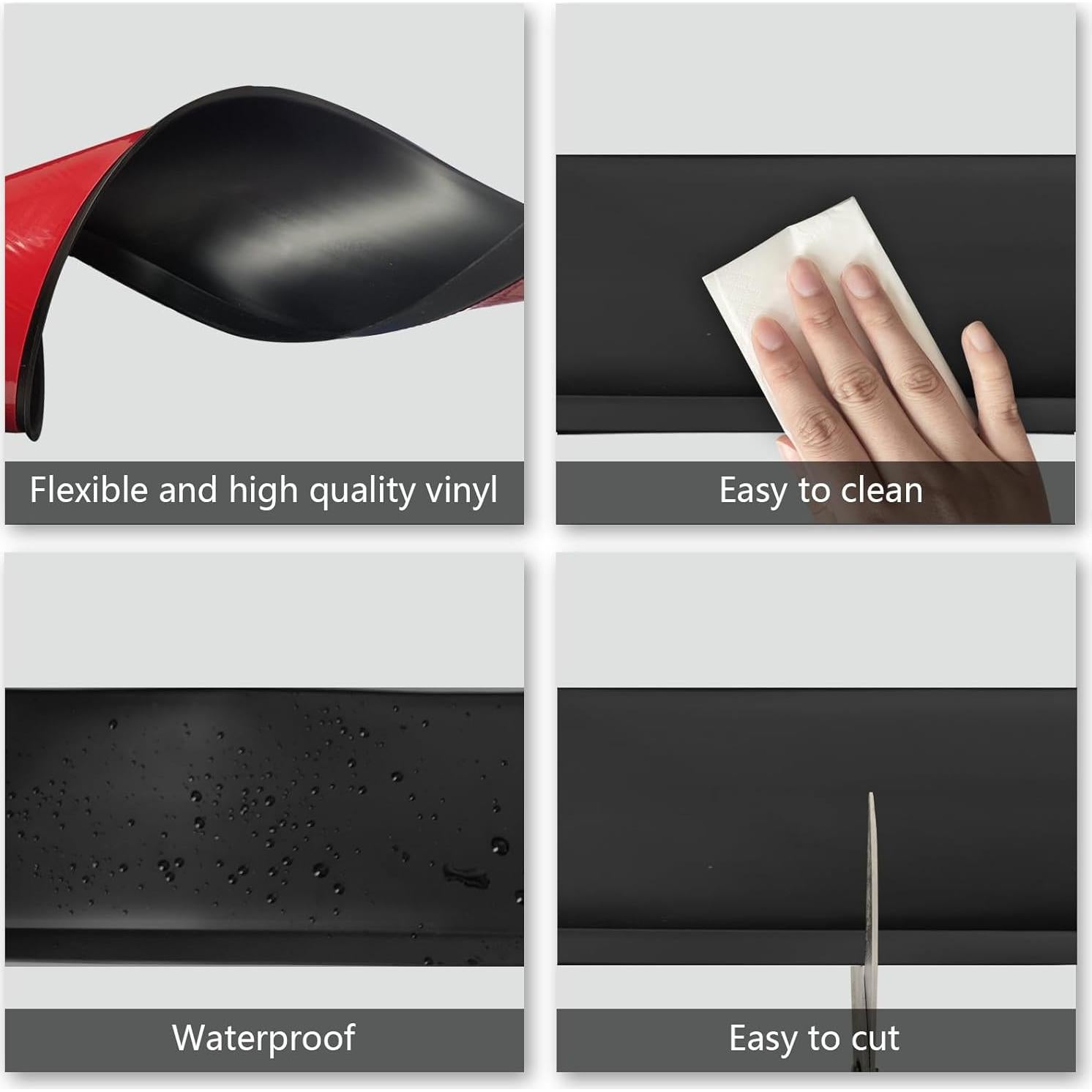 Moldura Zócalo Flexible Autoadhesiva Vinilo Negro 3.05m x 10.16cm