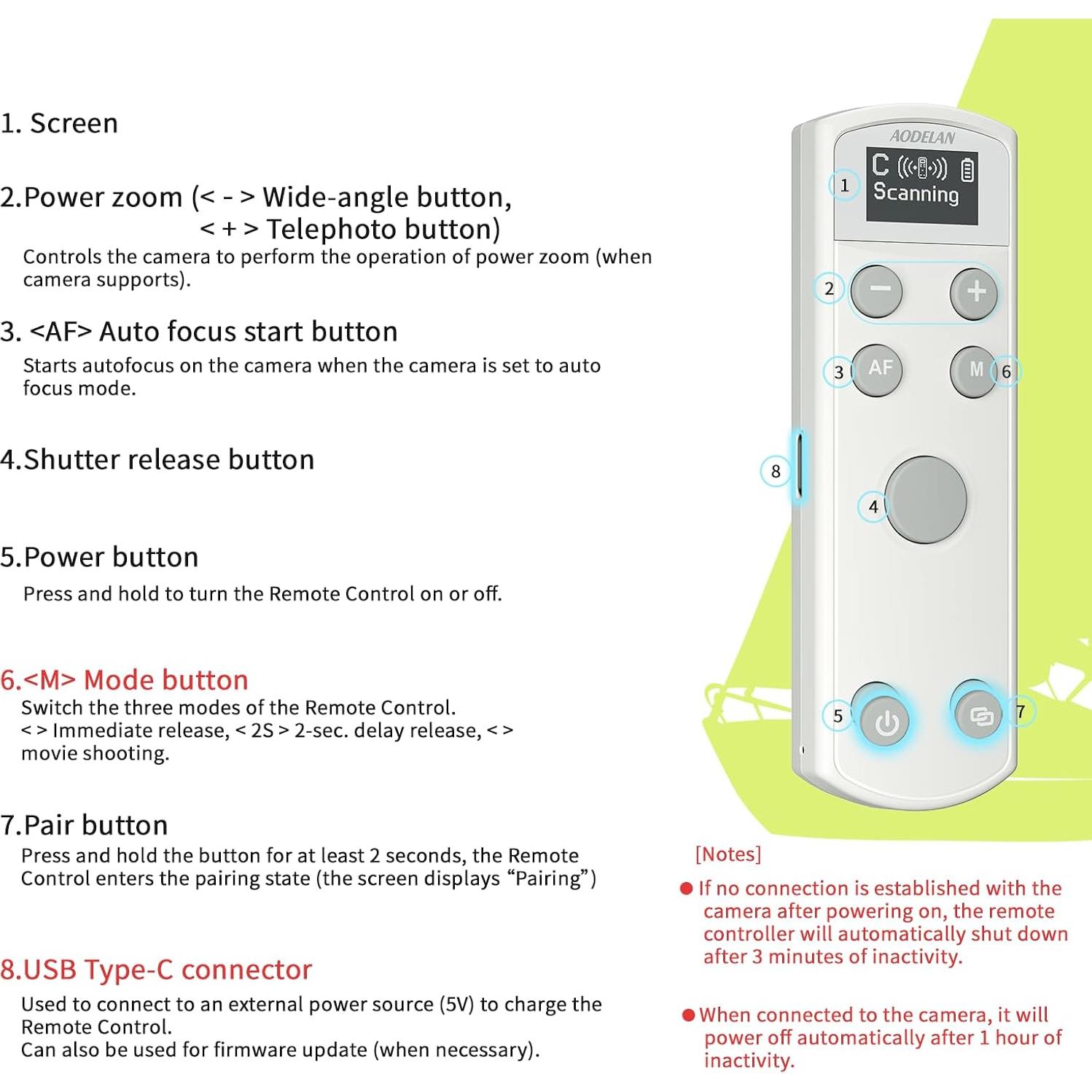 Control Remoto Inalámbrico AODELAN para Canon con Pantalla OLED
