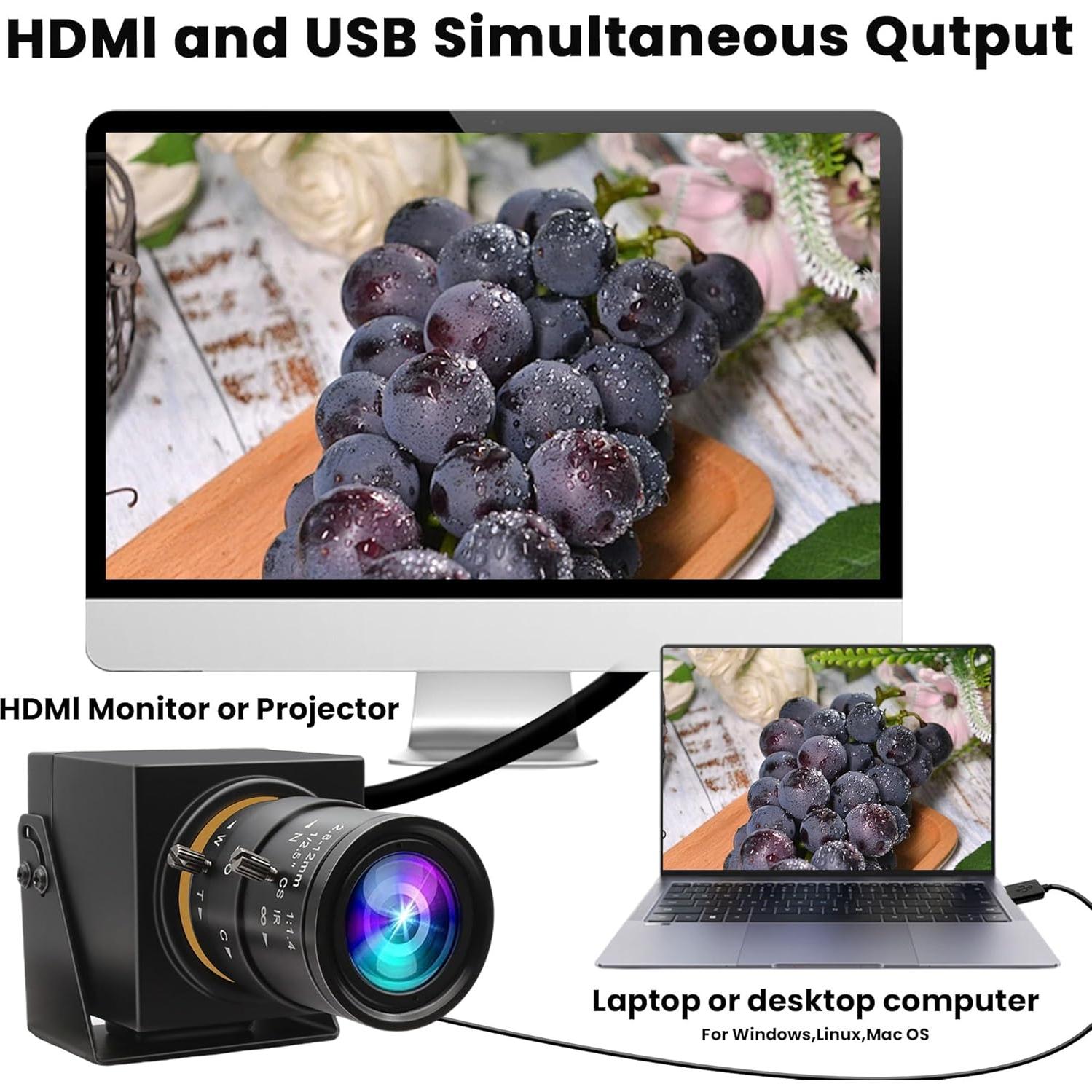 Cámara Web ELP 4K USB 3.0 HDMI 60fps Lente Zoom 5-50mm