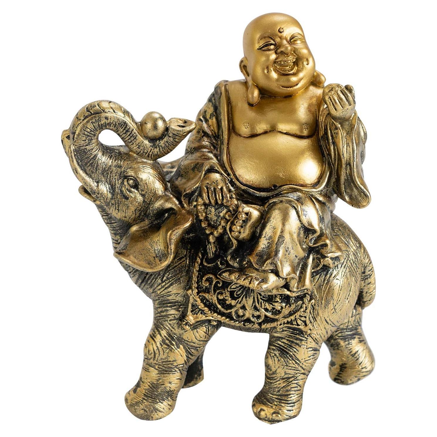 Estatua Buda Risueño sobre Elefante YINASI 11x6.5x17cm