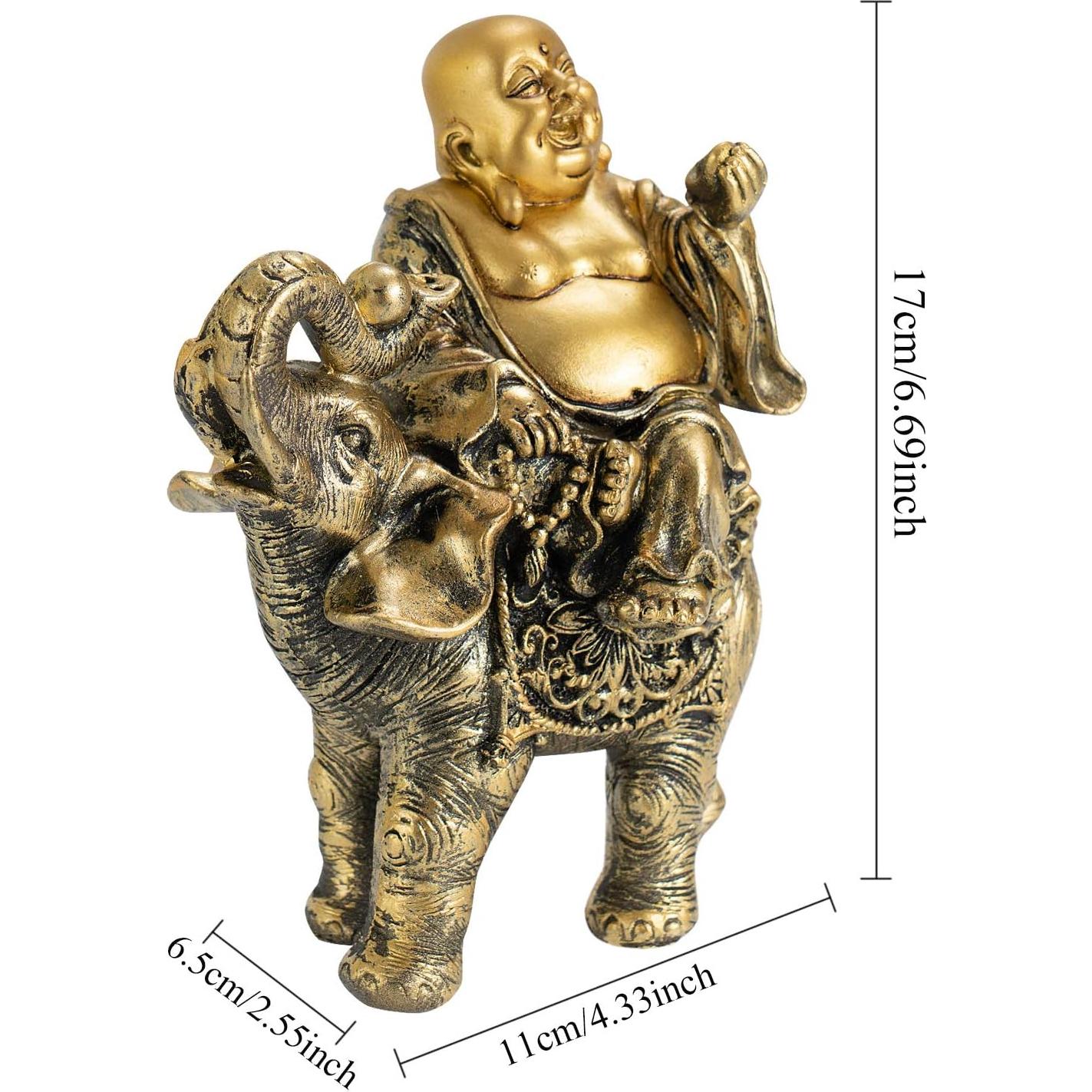 Estatua Buda Risueño sobre Elefante YINASI 11x6.5x17cm