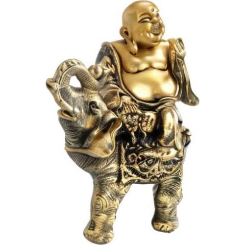 Estatua Buda Risueño sobre Elefante YINASI 11x6.5x17cm