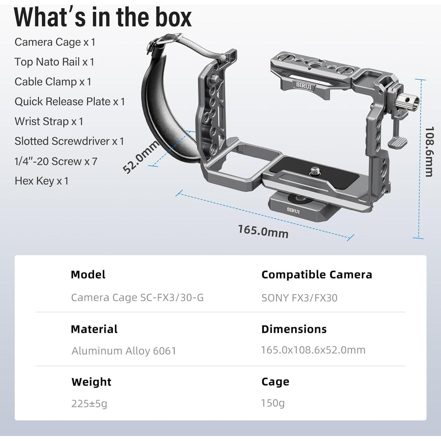 Jaula de Cámara SIRUI para Sony FX3 FX30 con Correa y Accesorios