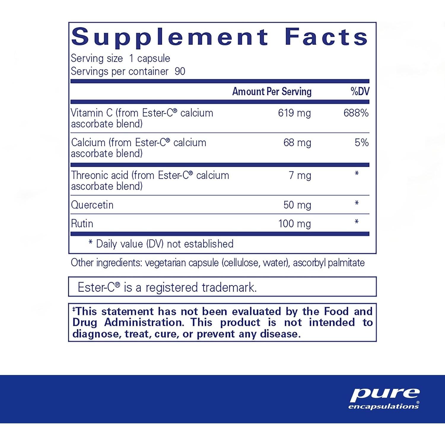 Suplemento de Vitamina C Ester-C Pure Encapsulations 90 Cápsulas