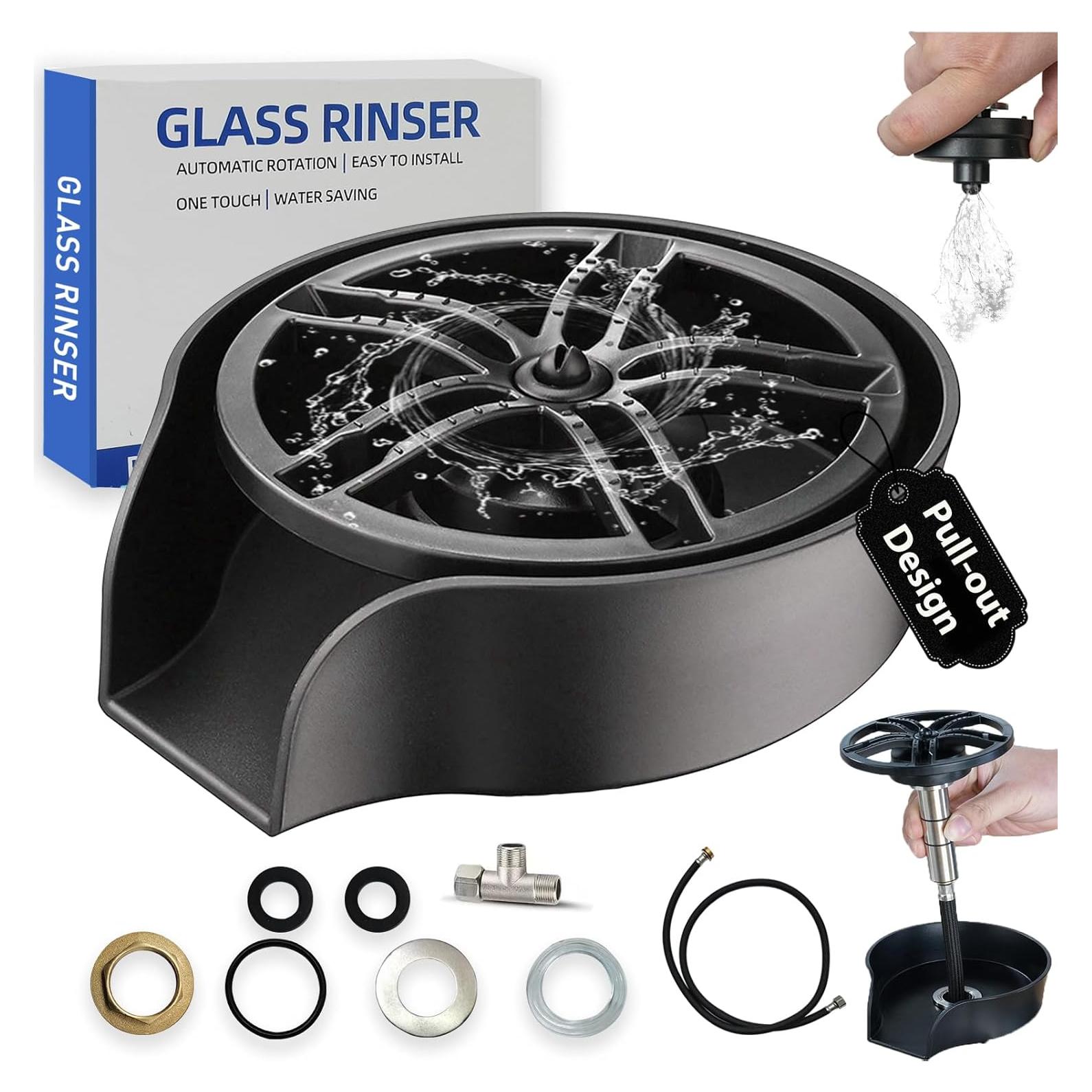 Enjuagador de Vidrio MQFORU Negro con Boquilla Rotativa 360°