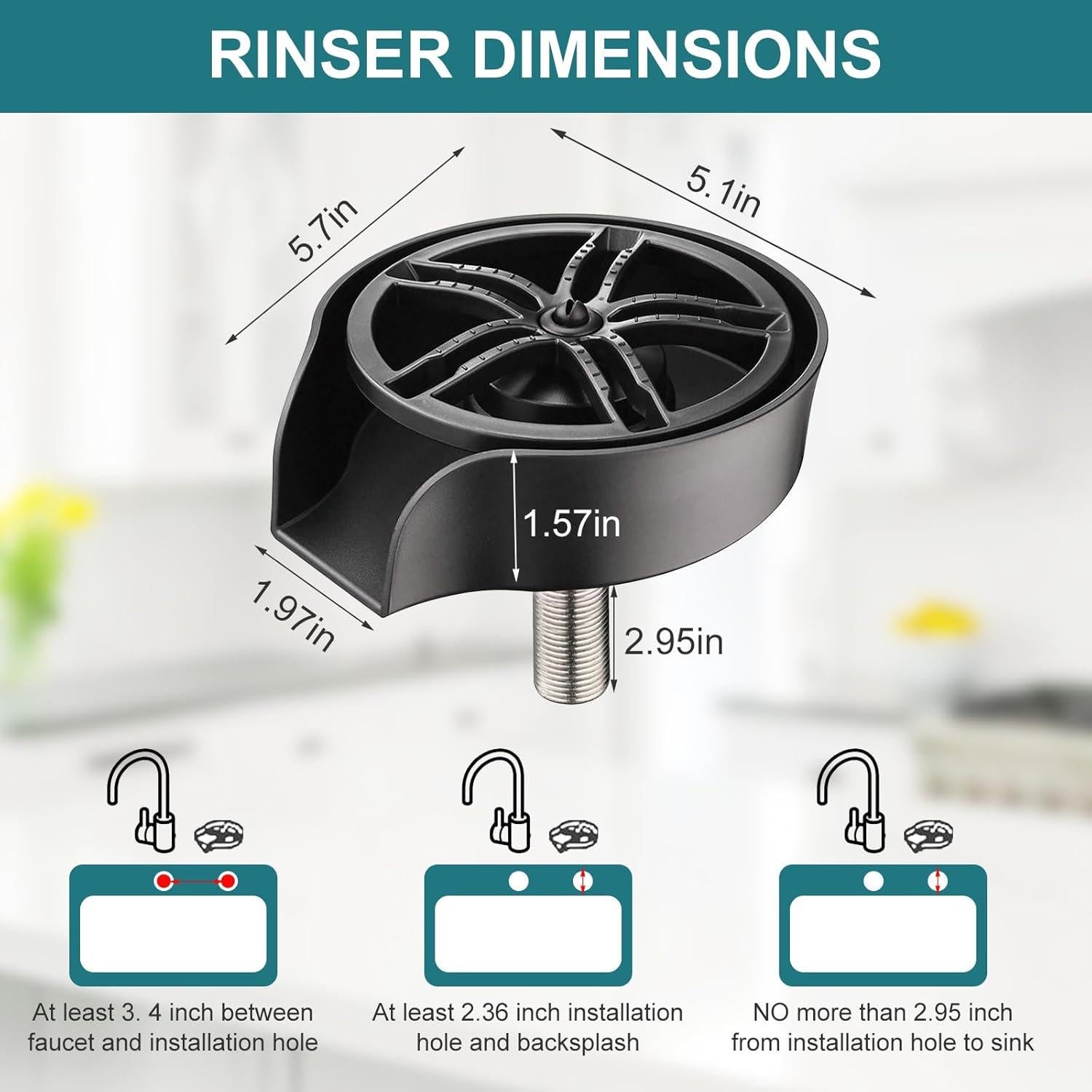 Enjuagador de Vidrio MQFORU Negro con Boquilla Rotativa 360°