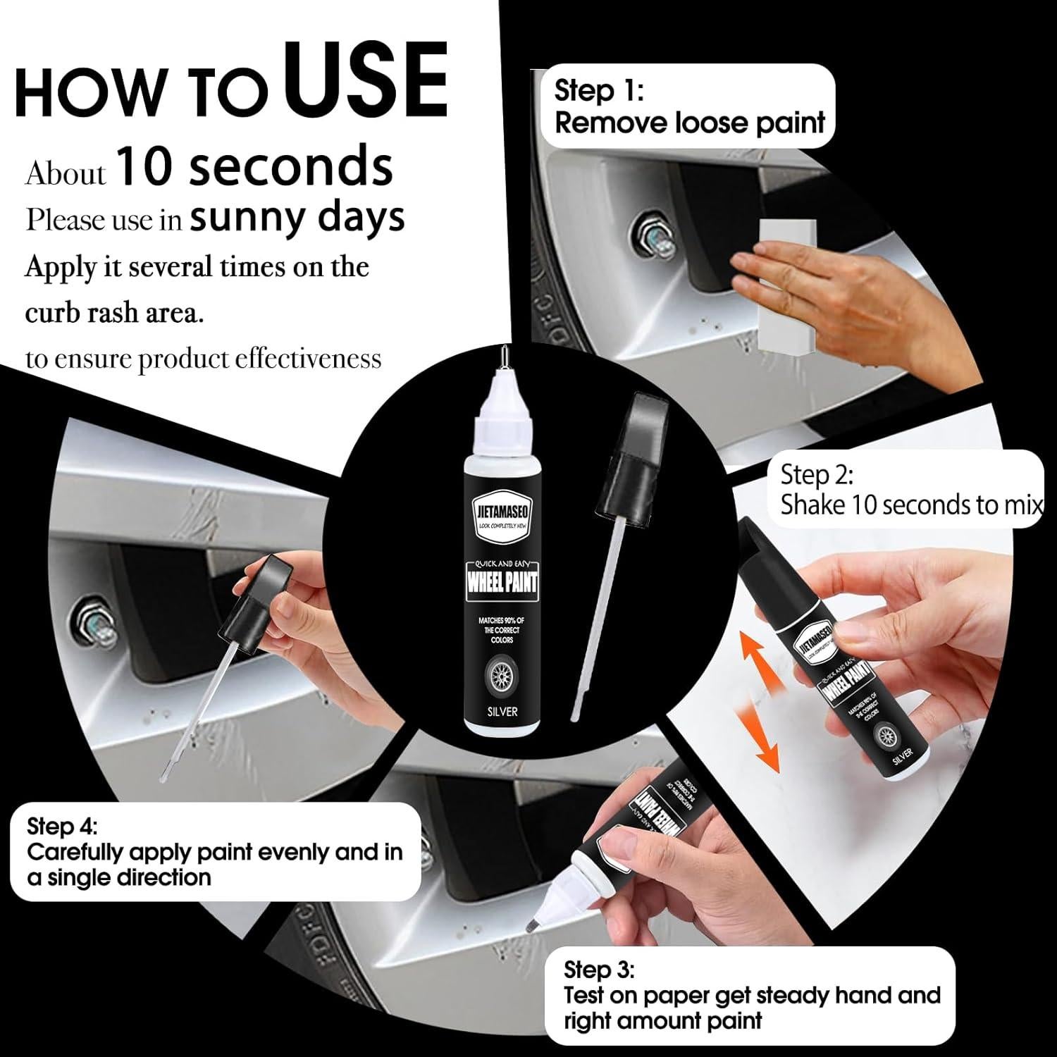 Pintura de Retoque de Llanta Negra Mate Jietamaseo 8.8ml