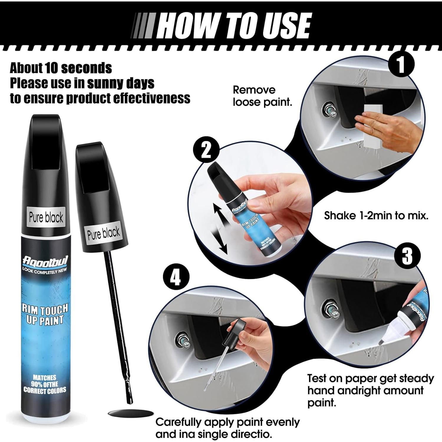 Kit de Pintura de Retoque para Llantas aqootbul Negro Brillante