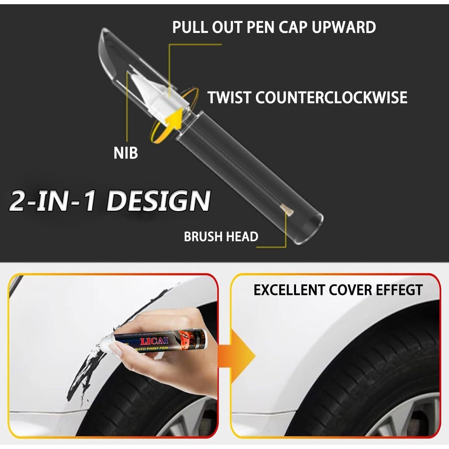 Pure White Touch Up Paint For Cars, Automotive White Car Paint Pen Scratch Repair Two-In-One Touch Up Paint, Premium Car Scratch Remover for Deep Scratches