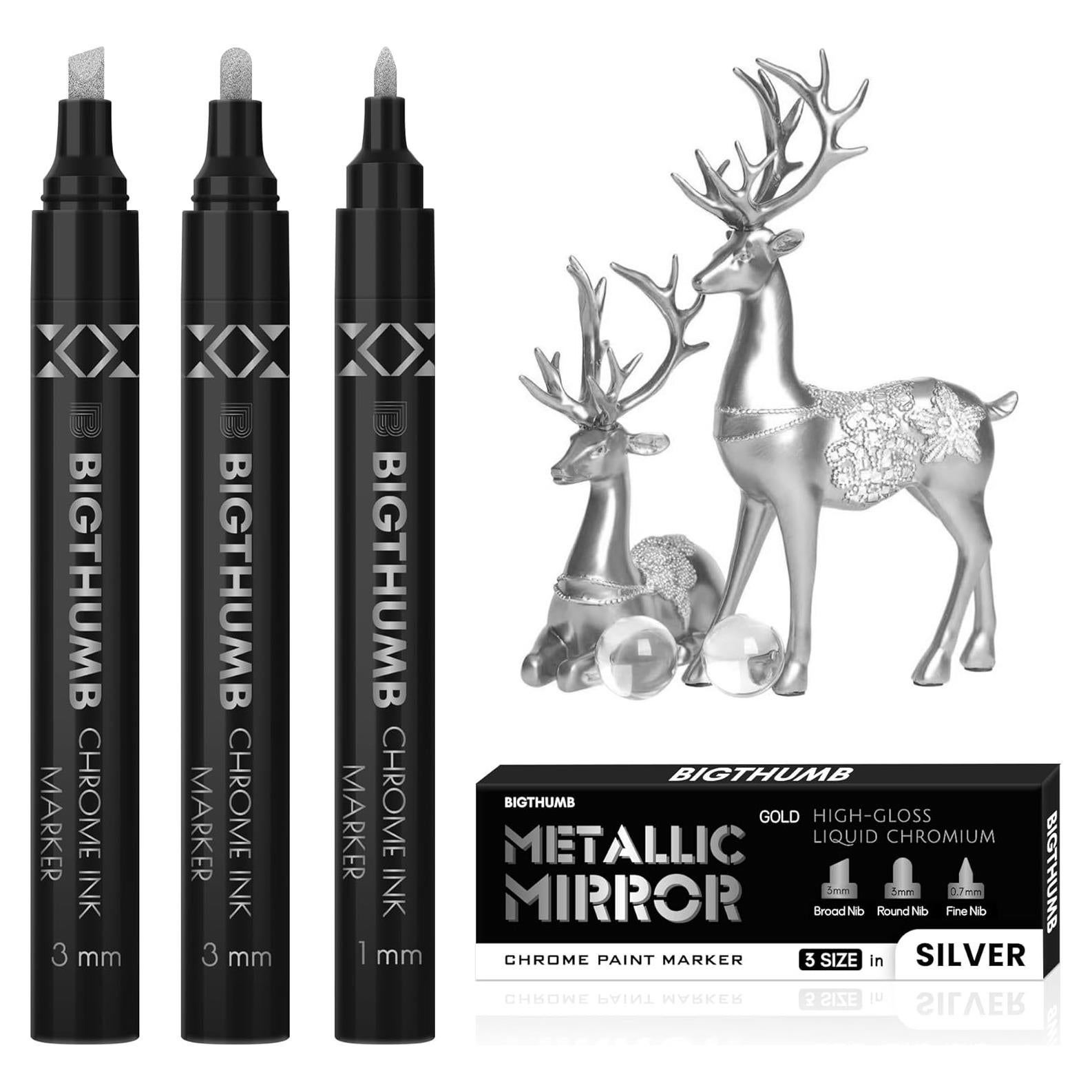 Marcadores Cromados Líquidos BIGTHUMB 3Pcs Plata 0.7-5mm