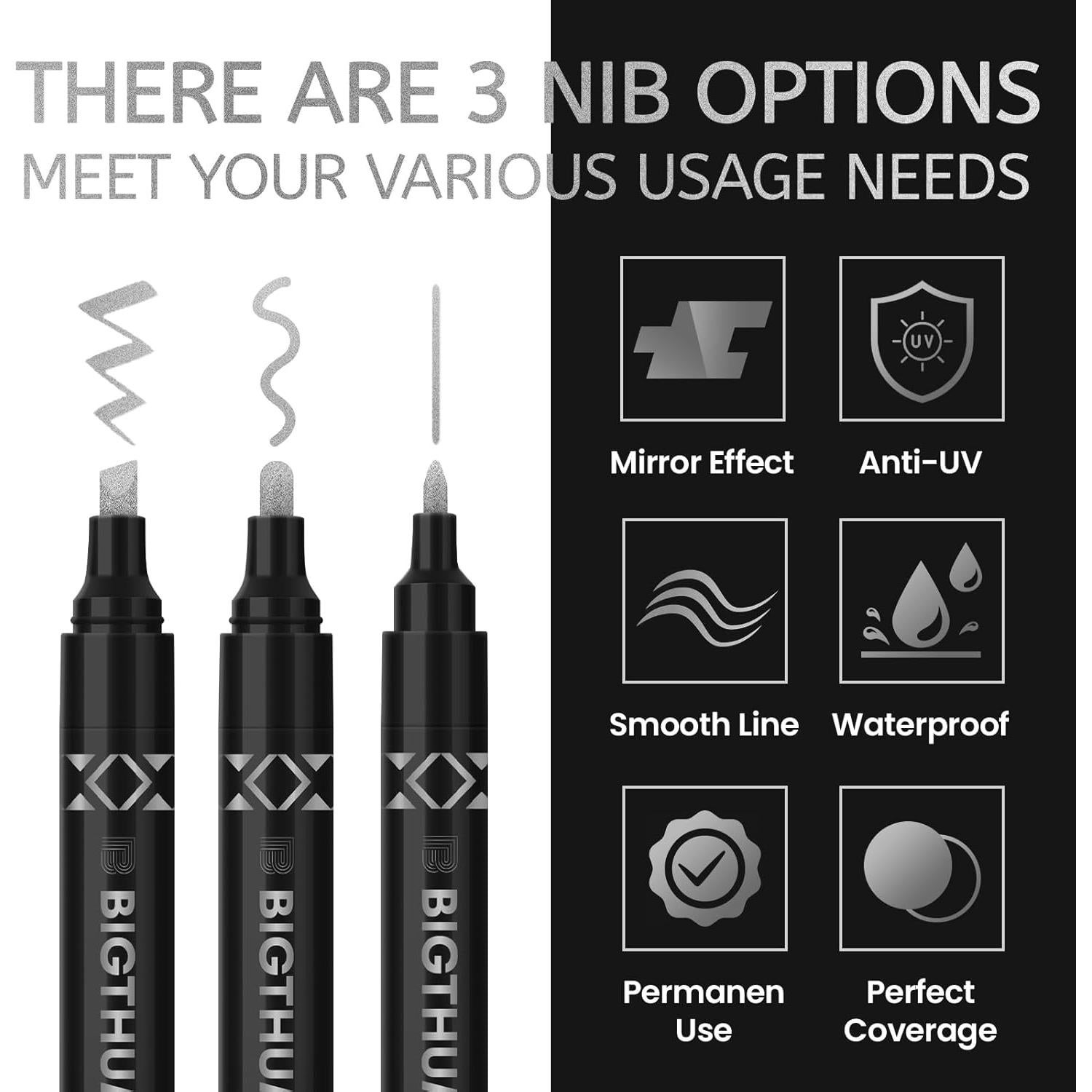 Marcadores Cromados Líquidos BIGTHUMB 3Pcs Plata 0.7-5mm