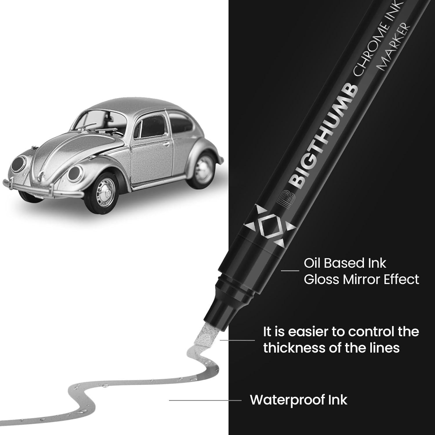Marcadores Cromados Líquidos BIGTHUMB 3Pcs Plata 0.7-5mm