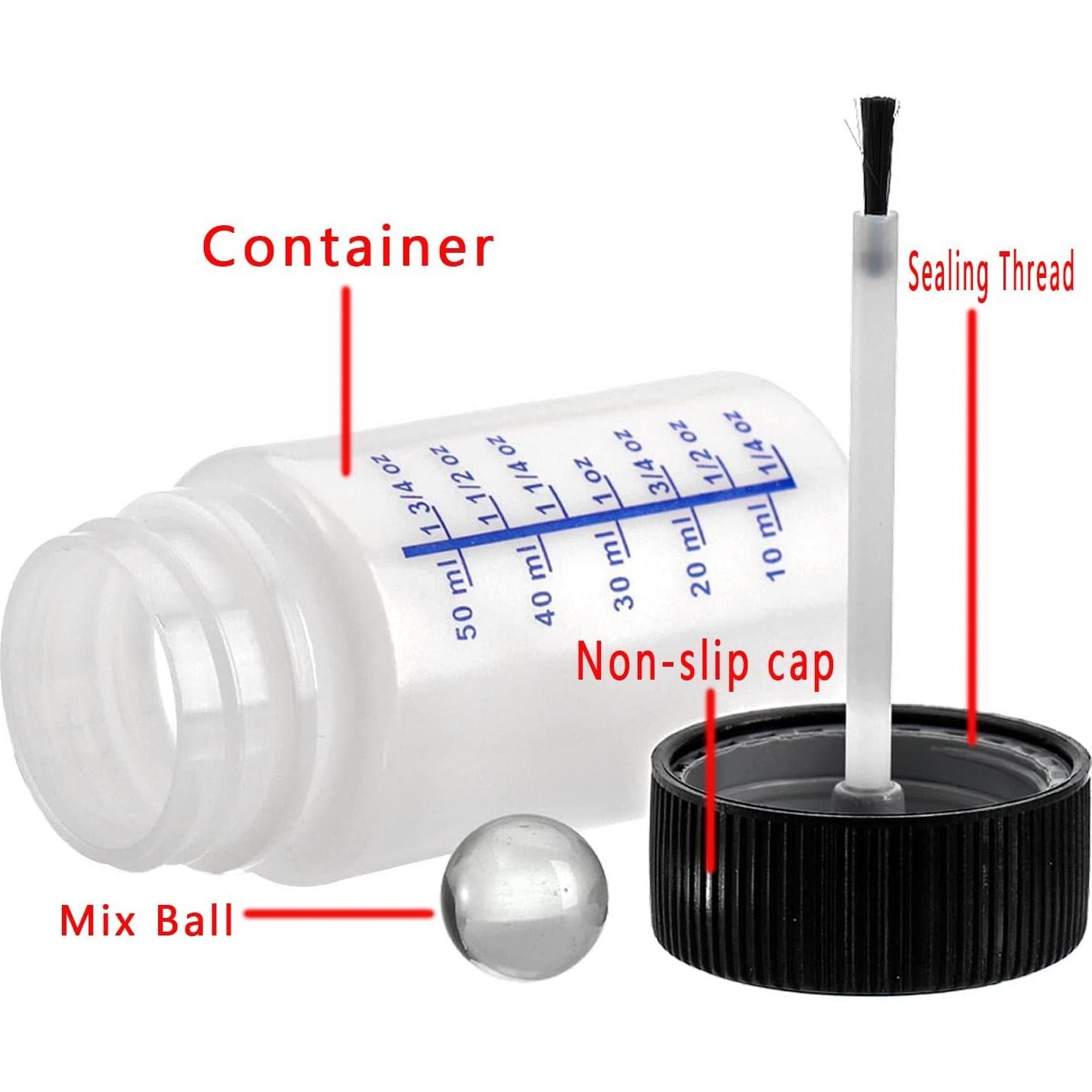 Paquete de 6 Botellas Vacías 60ml Yuanwovv con Brocha y Canica