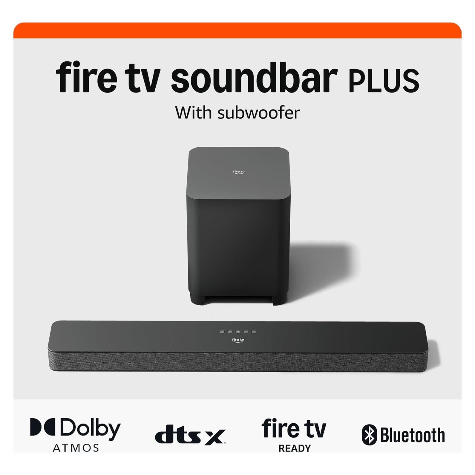 Amazon Fire TV Soundbar Plus with subwoofer (newest model), 3.1 channel, Dolby Atmos, DTS:X, clear dialogue