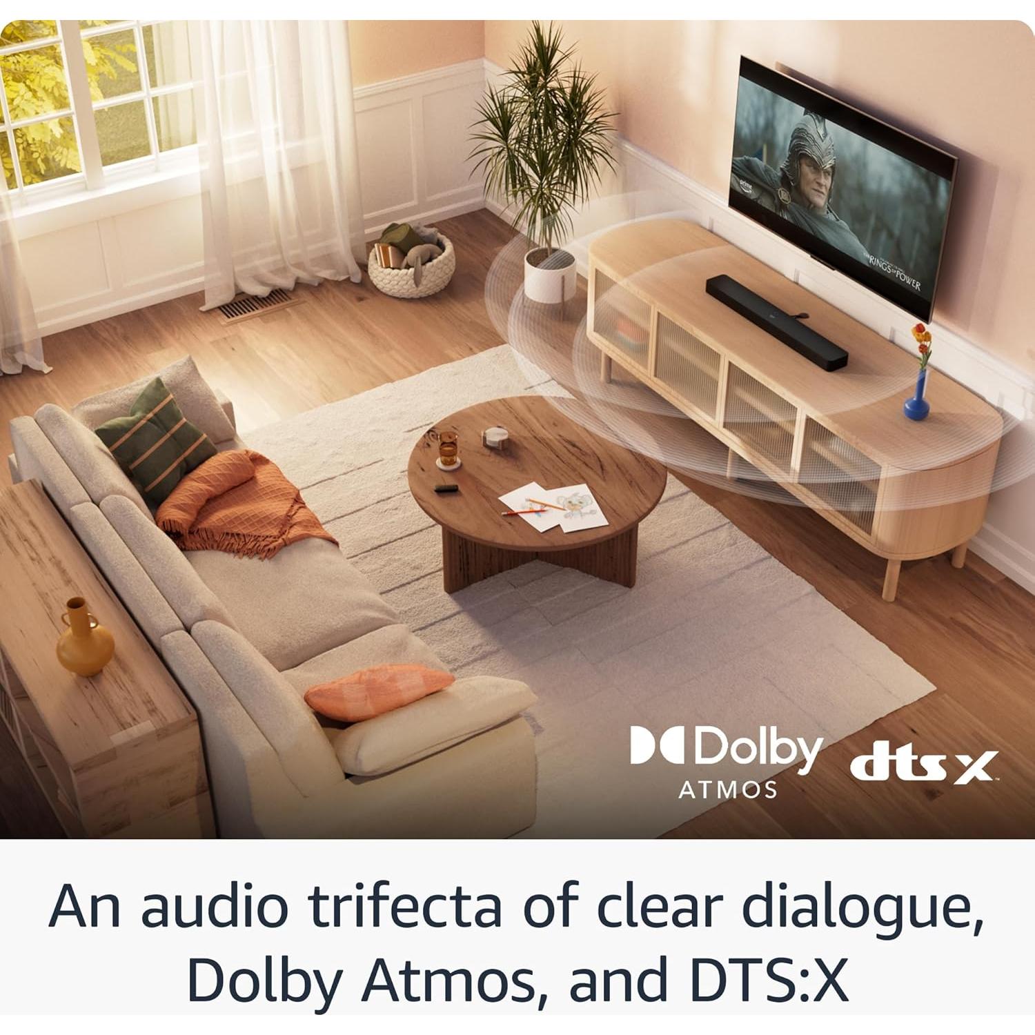 Amazon Fire TV Soundbar Plus with subwoofer (newest model), 3.1 channel, Dolby Atmos, DTS:X, clear dialogue