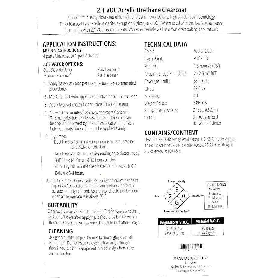 Barniz Automotriz 2K LiME LiNE 1.25 Qt Alto Brillo con Endurecedor