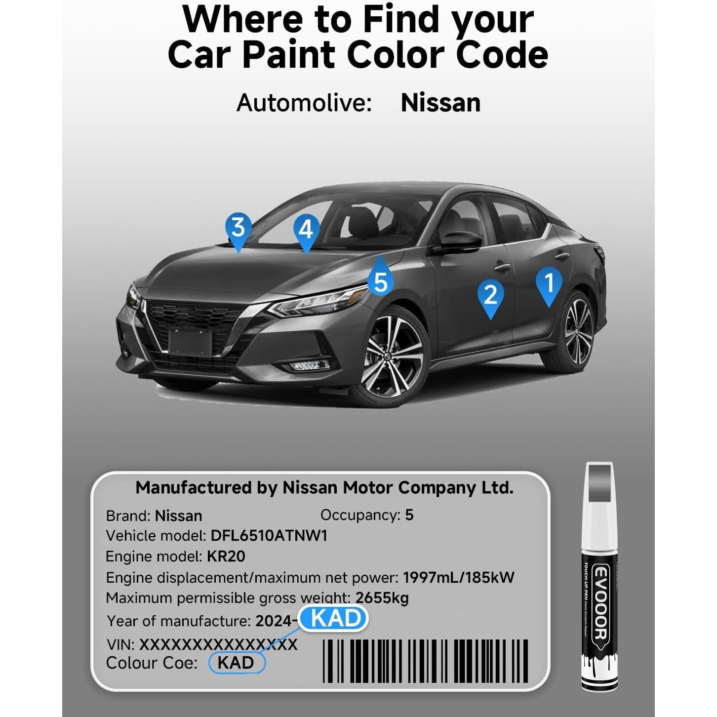 Pintura de Retoque Metálica KAD para Nissan 11.8 ml