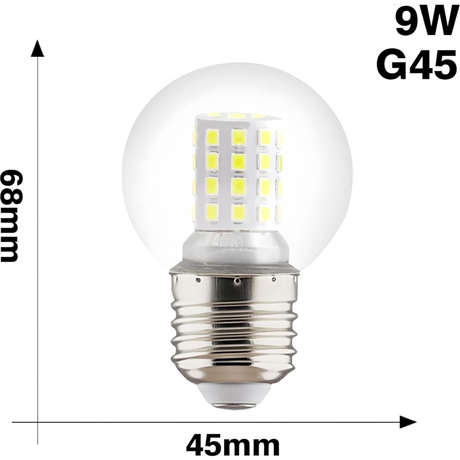Bombilla LED G45 9W JKLcom E26/E27 Luz Diurna 6000K Paquete 6
