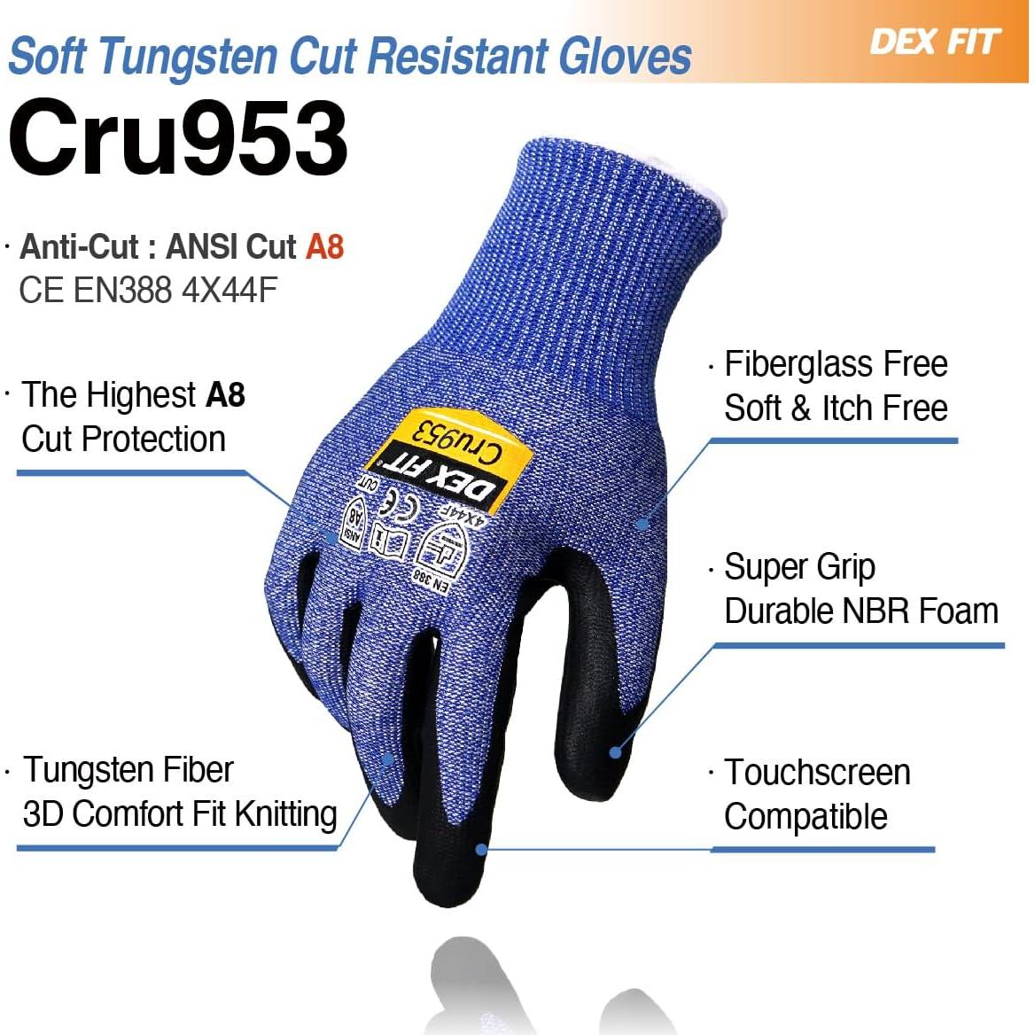 Guantes Resistentes a Corte DEX FIT Cru953H Nivel A9 Azul