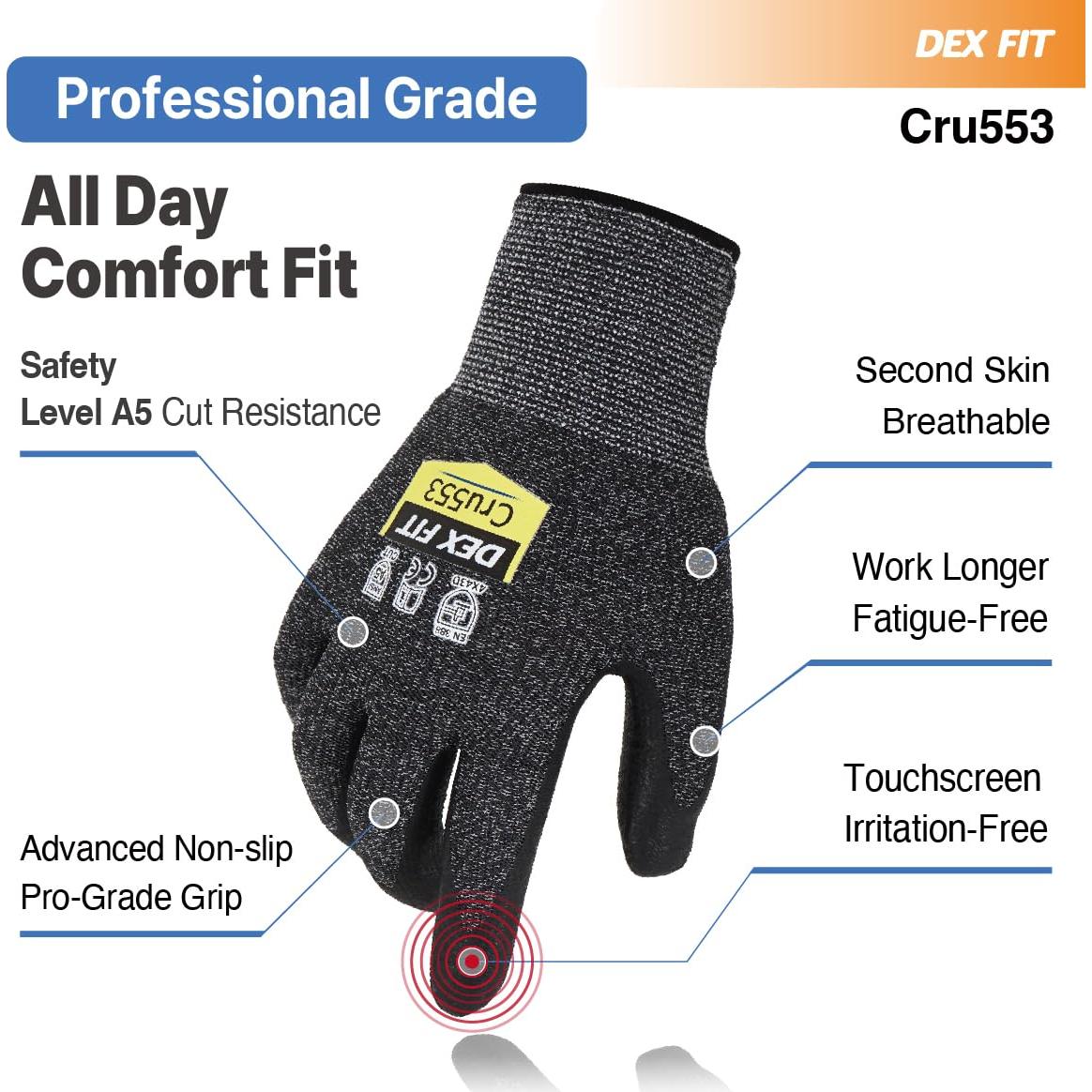 Guantes Resistentes a Cortes DEX FIT Cru553, Ajuste Elástico, Talla S