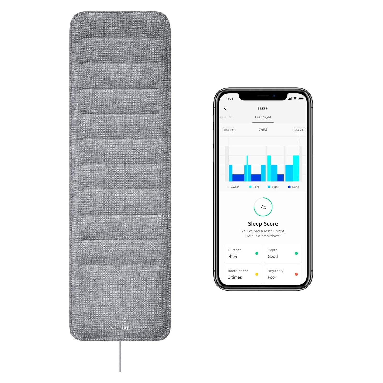 Withings Sleep - Monitor de Sueño Bajo Colchón 62x19cm
