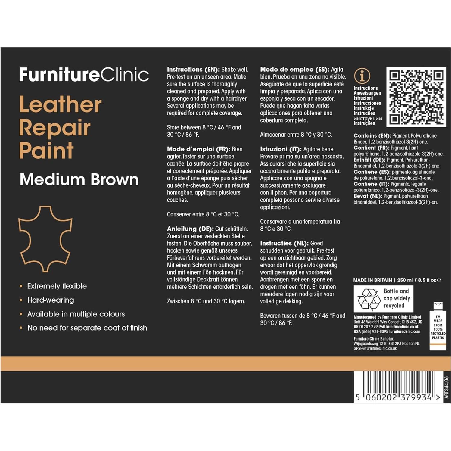 Pintura para Reparación de Cuero Furniture Clinic 50ml Marrón Medio