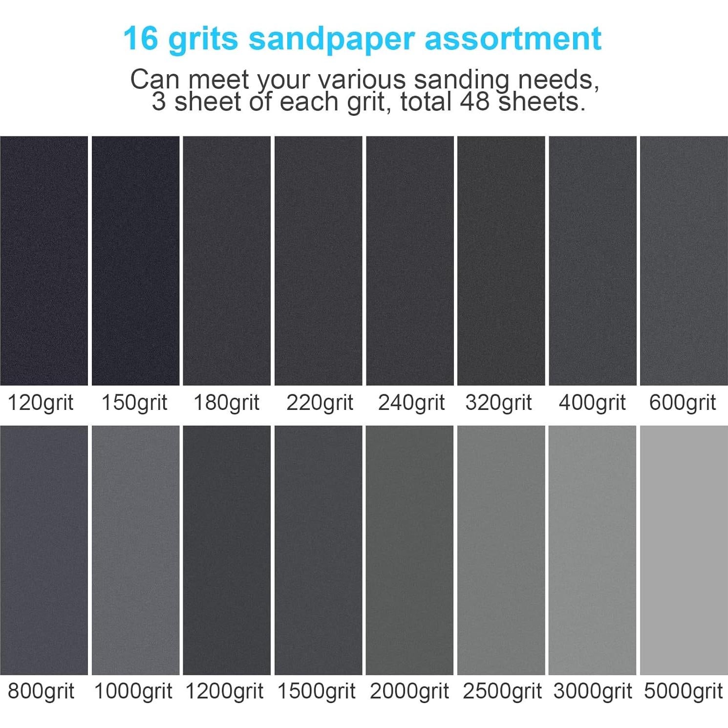 Kit de Papel de Lija 48 PCS YXYL Grano 120 a 5000 22.86x9.14 cm