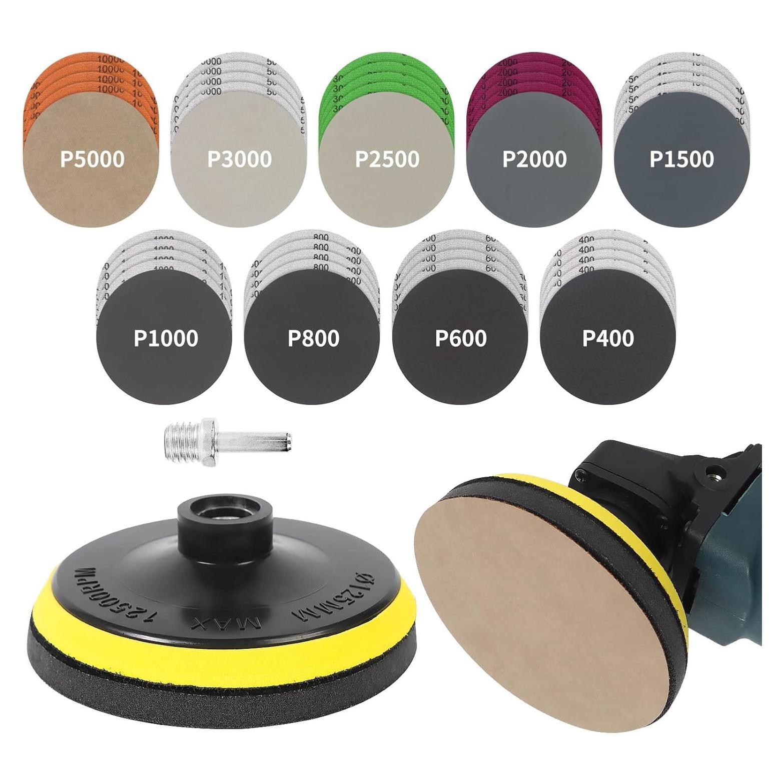 Kit de Lijado Húmedo Seco 45PCS Pomsare 5 Pulgadas 400-10000 Granos