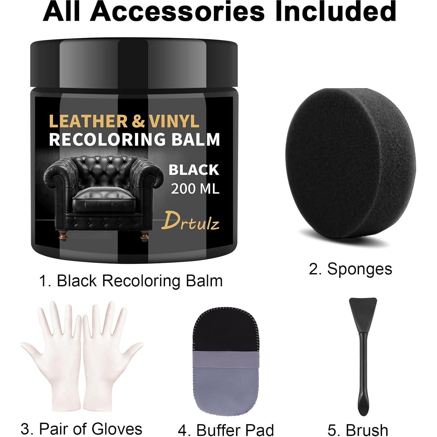 Bálsamo de Recoloración de Cuero Negro Drtulz 200ML - Kit Reparación