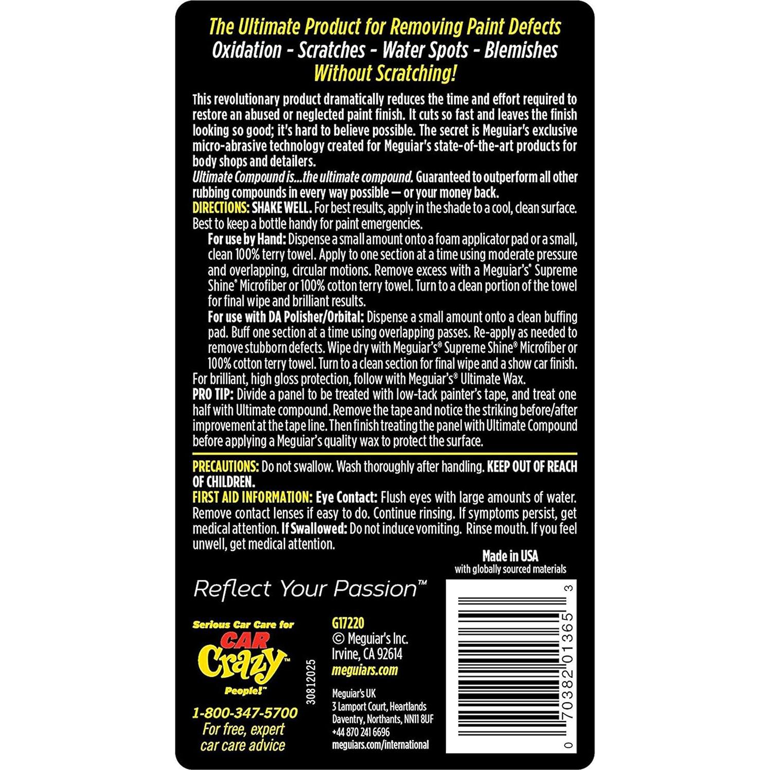 Compuesto Definitivo Meguiar's 0.5kg - Elimina Rayones y Oxidación