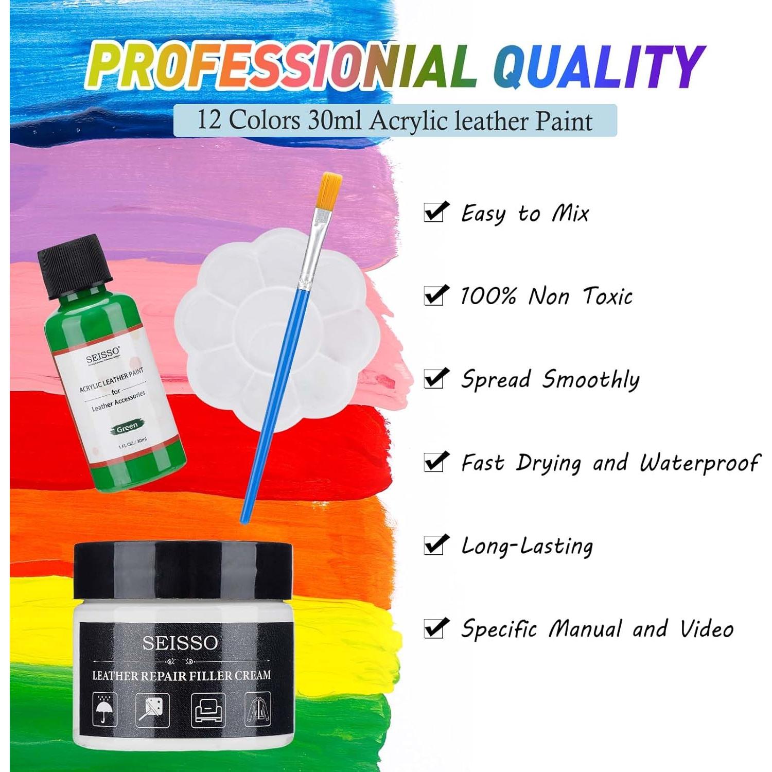 Kit de Pintura Acrílica para Cuero SEISSO 12 Colores 30ml