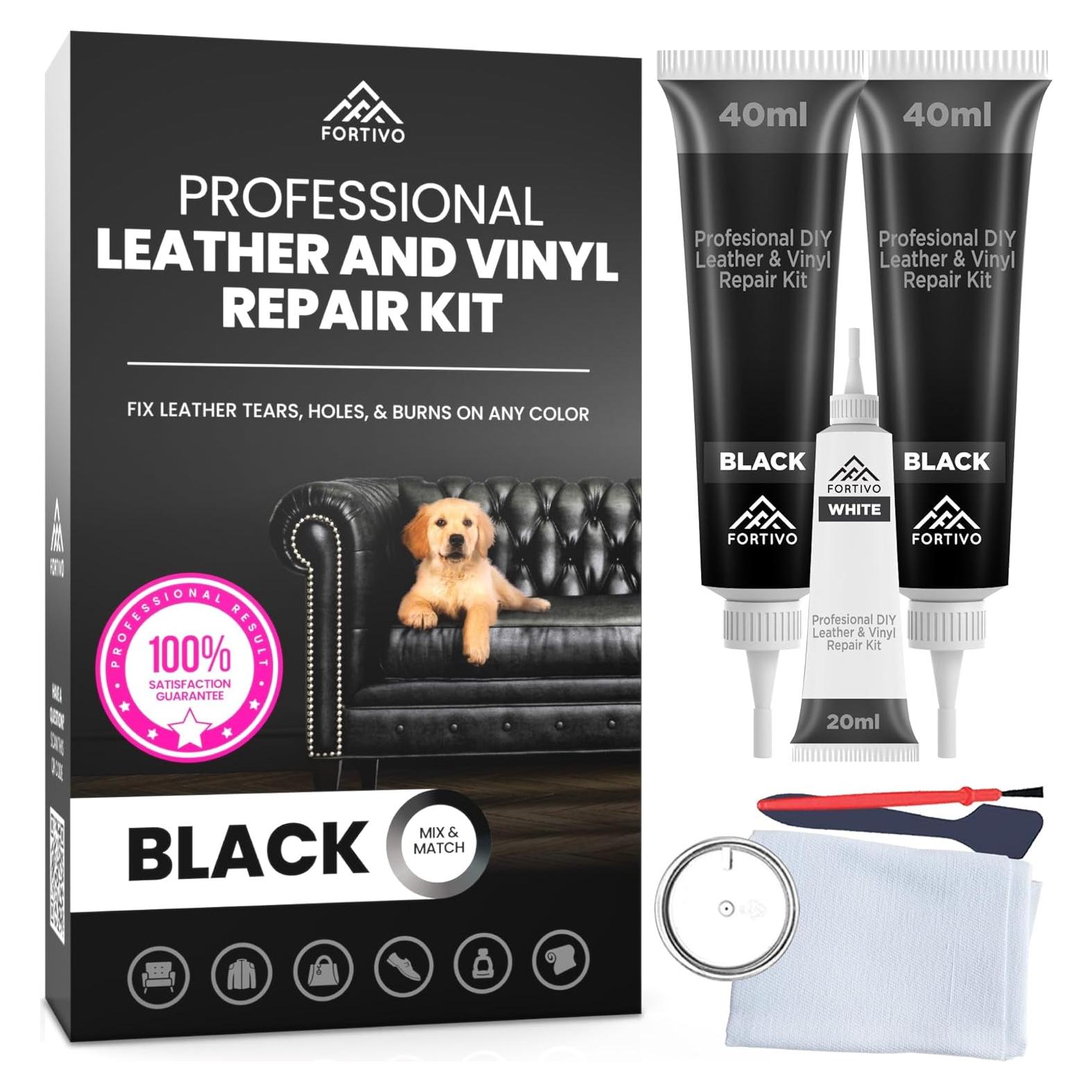 Kit de Reparación de Cuero Negro FORTIVO para Muebles y Autos